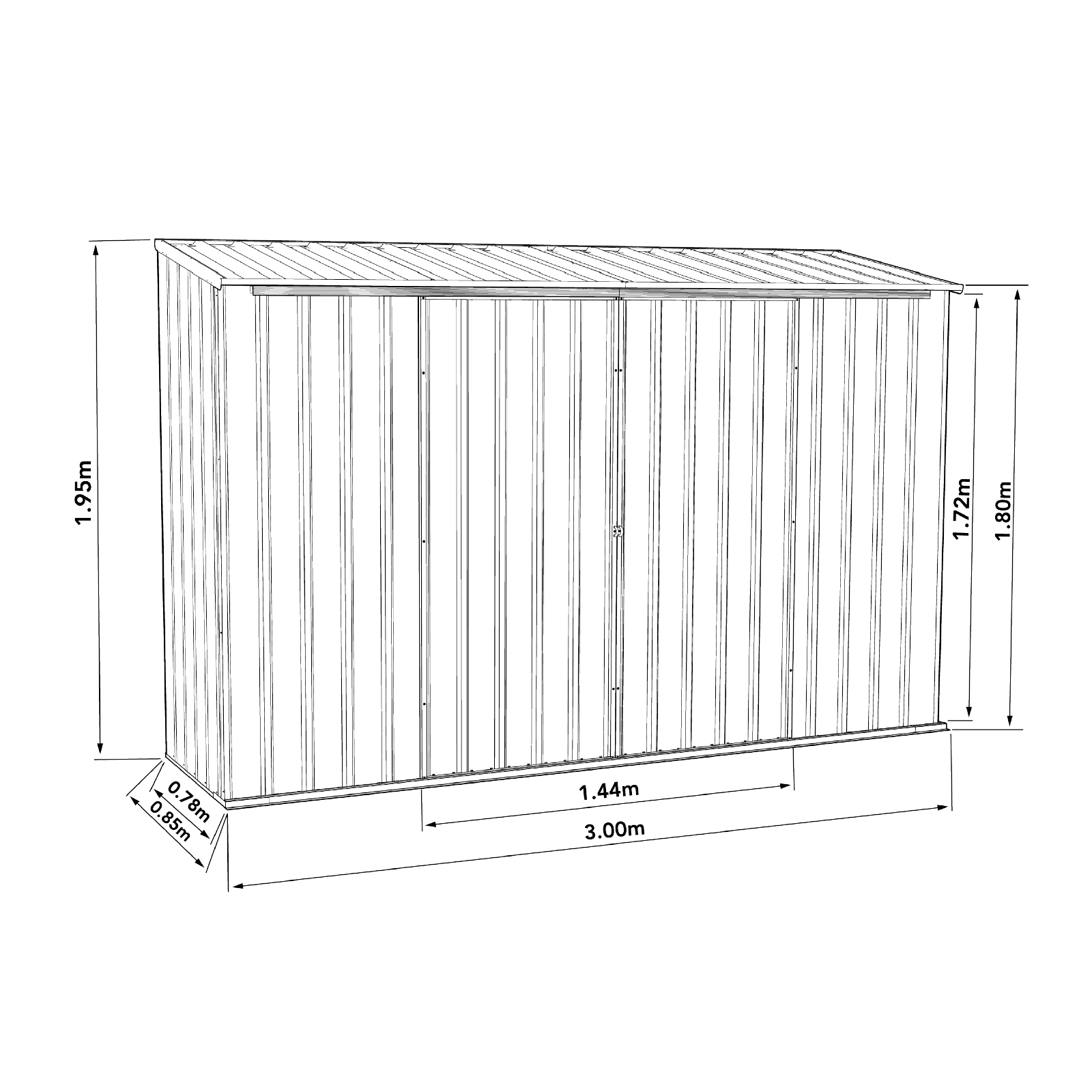 3.00mW x 0.78mD x 1.95mH Garden Shed Ezislider Double Door Zincalume
