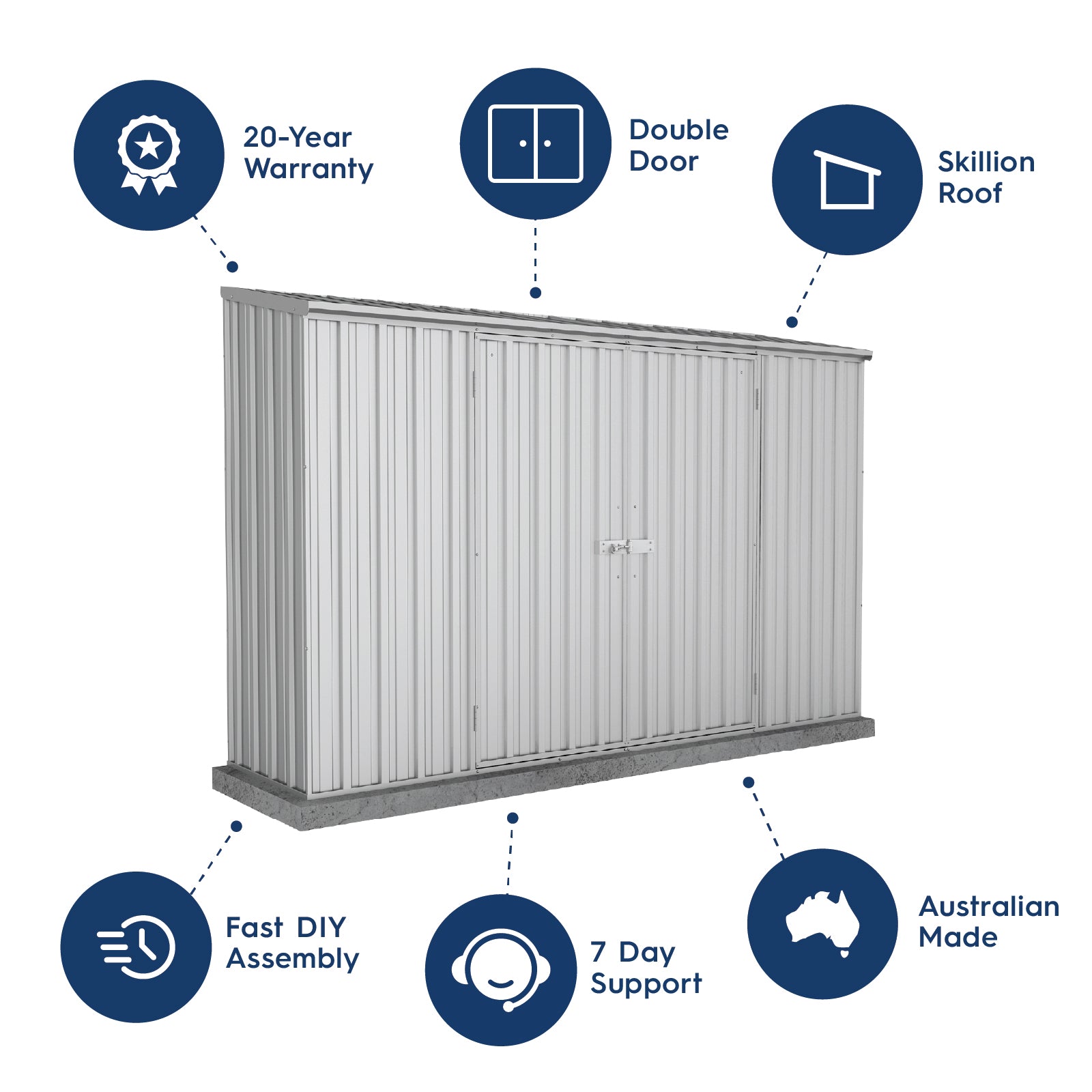 3.00mW x 0.78mD x 1.95mH Garden Shed Economy Double Door Zinc