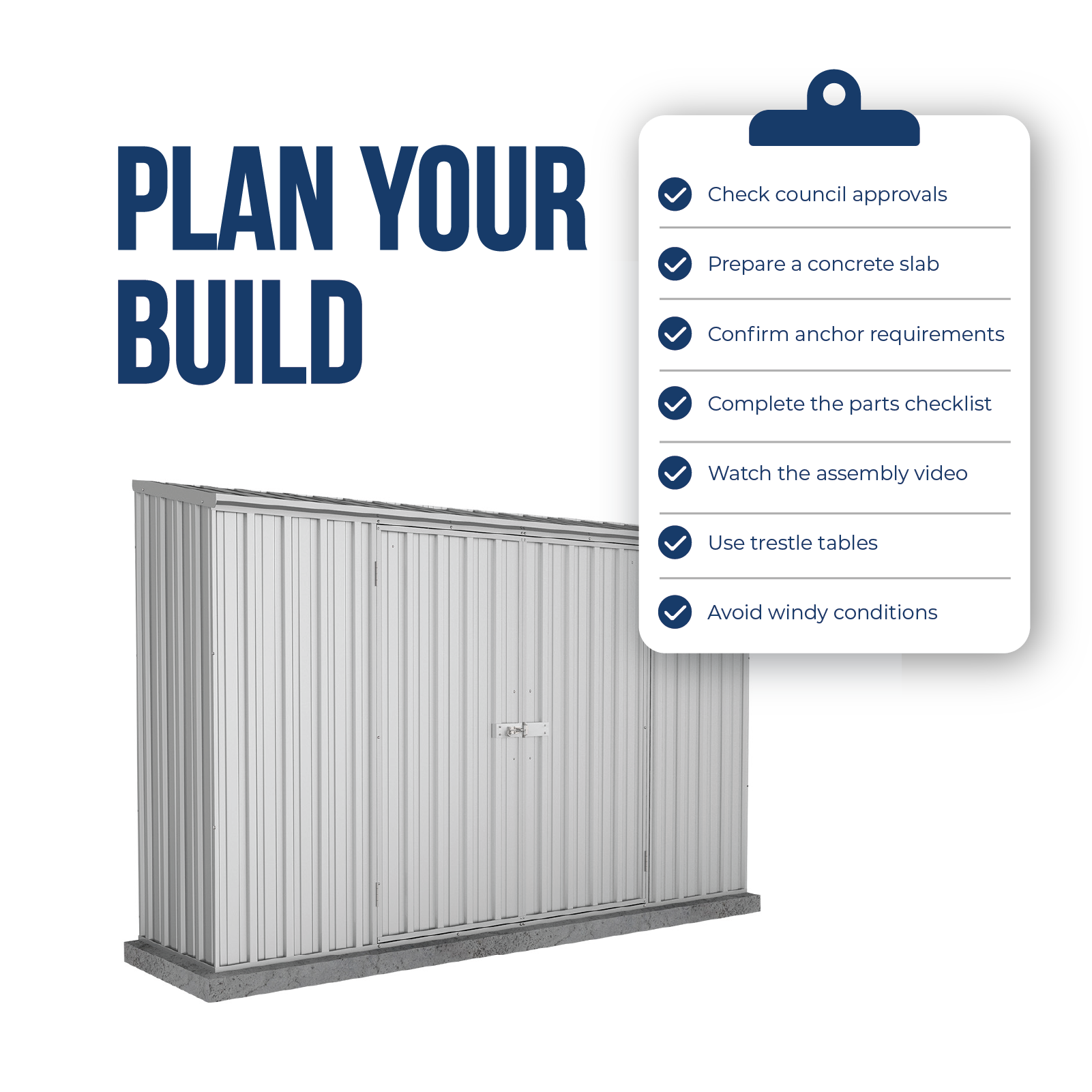 3.00mW x 0.78mD x 1.95mH Garden Shed Economy Double Door Zinc