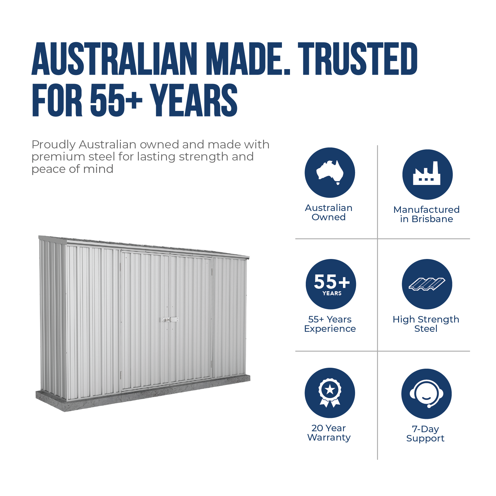 3.00mW x 0.78mD x 1.95mH Garden Shed Economy Double Door Zinc