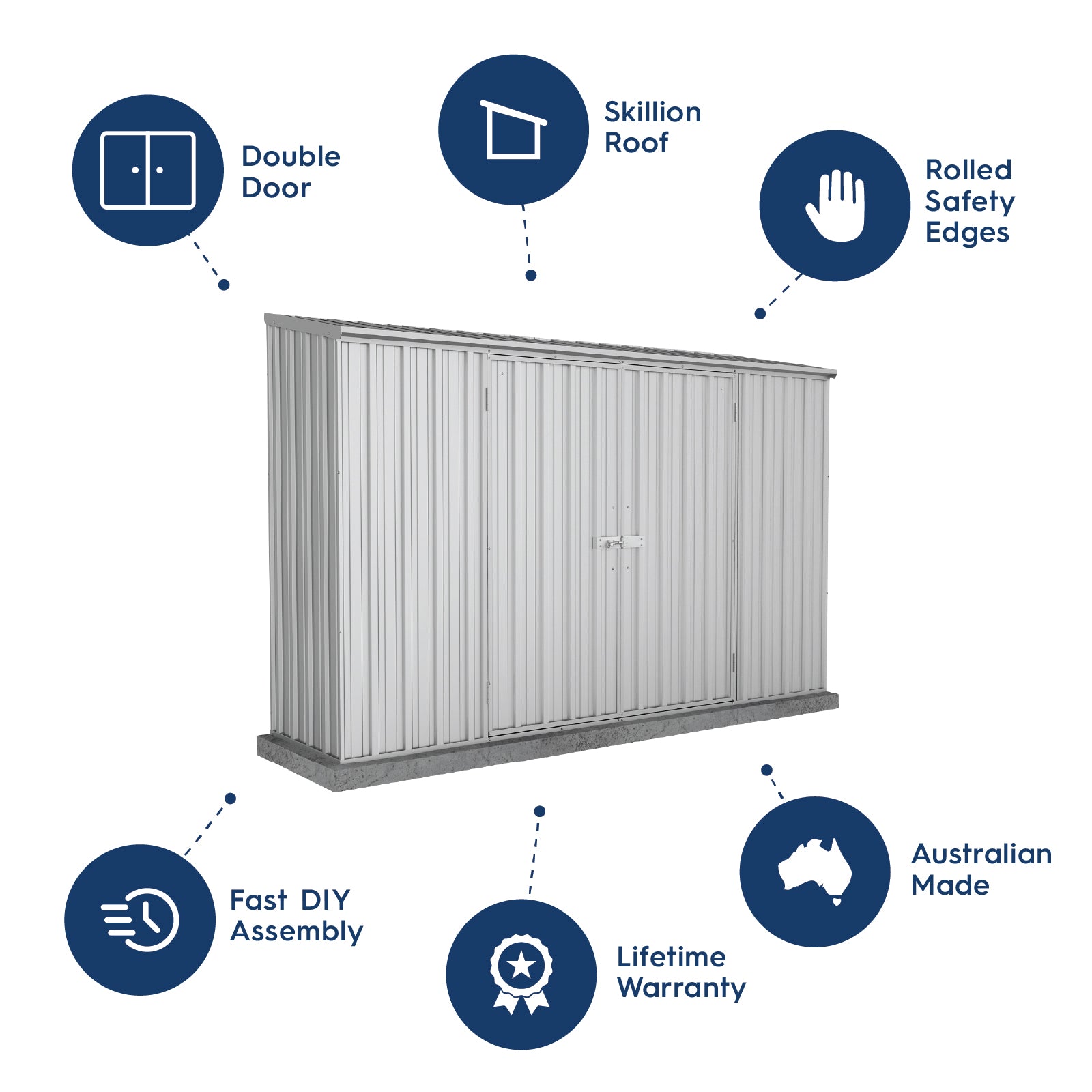 3.00mW x 0.78mD x 1.95mH Garden Shed Space Saver Double Door Zincalume