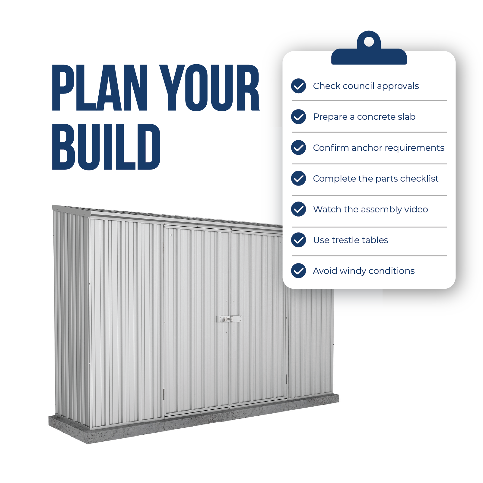 3.00mW x 0.78mD x 1.95mH Garden Shed Space Saver Double Door Zincalume