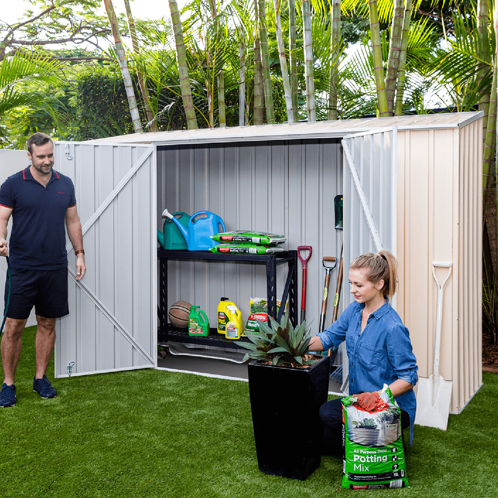 3.00mW x 0.78mD x 1.95mH Garden Shed Space Saver Double Door Zincalume