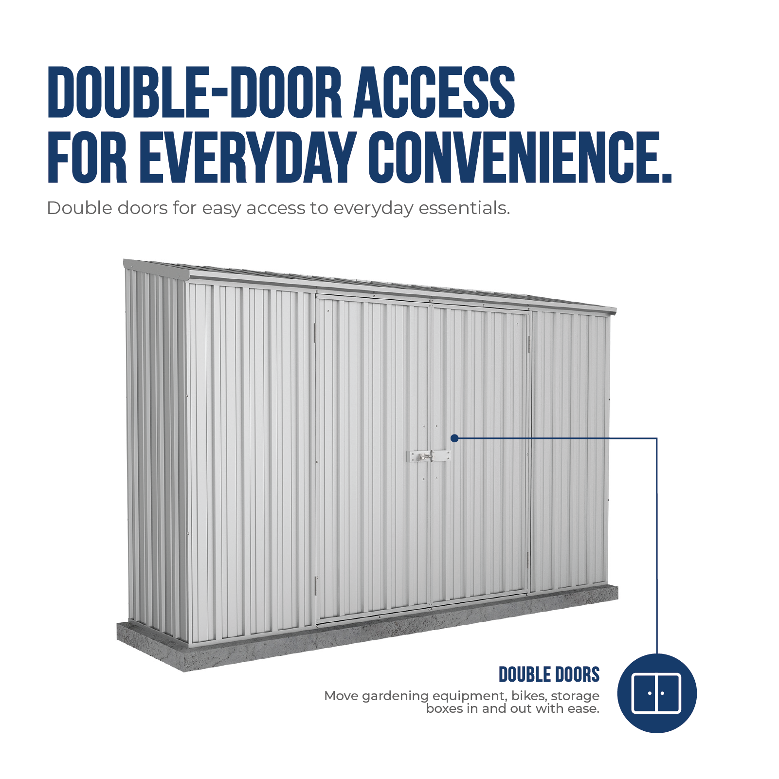 3.00mW x 0.78mD x 1.95mH Garden Shed Space Saver Double Door Zincalume