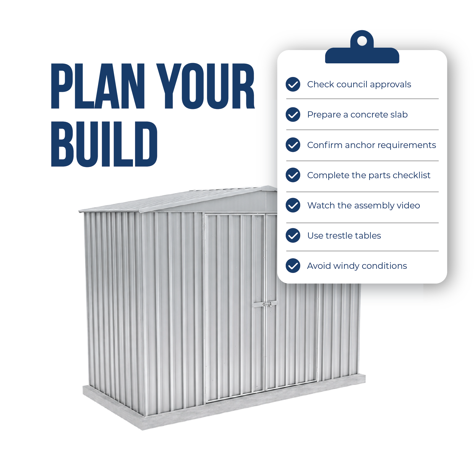 3.00mW x 1.44mD x 2.30mH Garden Shed Highlander Double Door Zincalume