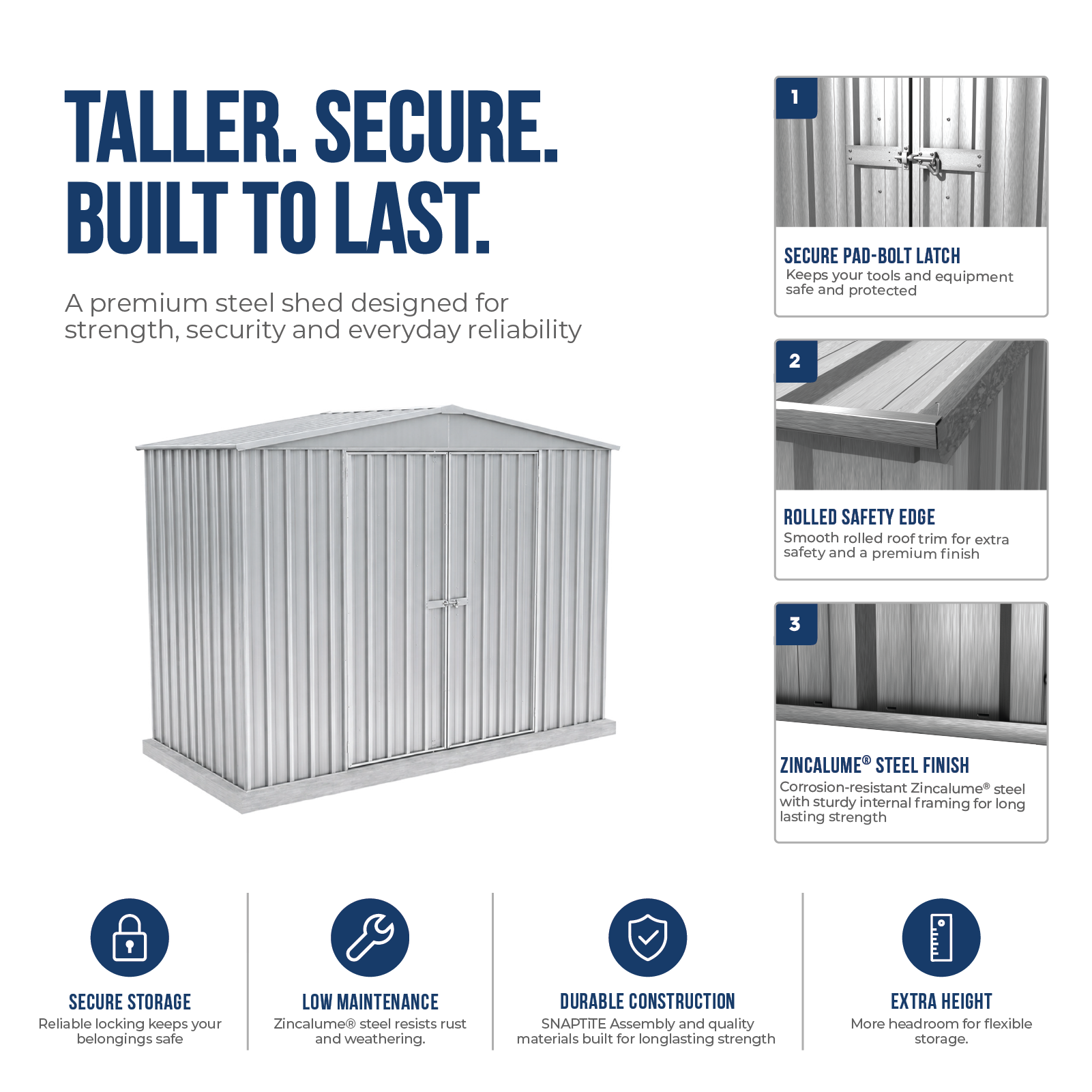 3.00mW x 1.44mD x 2.30mH Garden Shed Highlander Double Door Zincalume