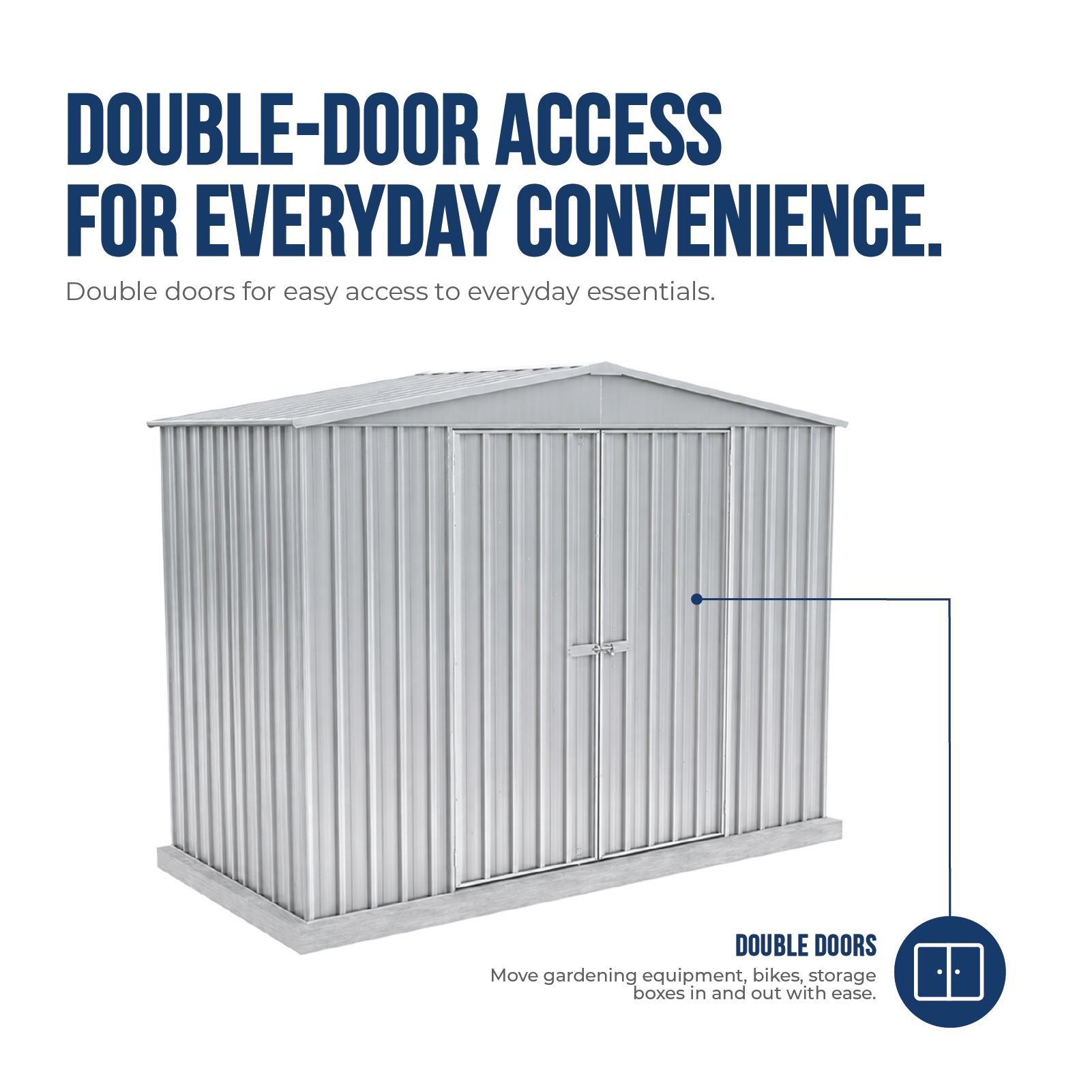 3.00mW x 1.44mD x 2.30mH Garden Shed Highlander Double Door Zincalume