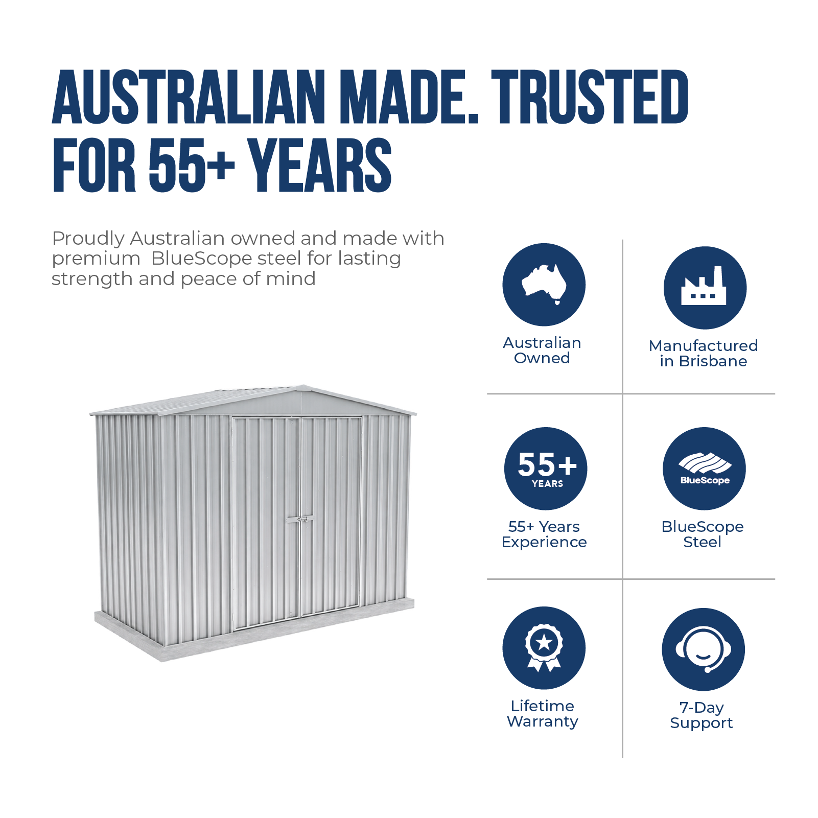 3.00mW x 1.44mD x 2.30mH Garden Shed Highlander Double Door Zincalume