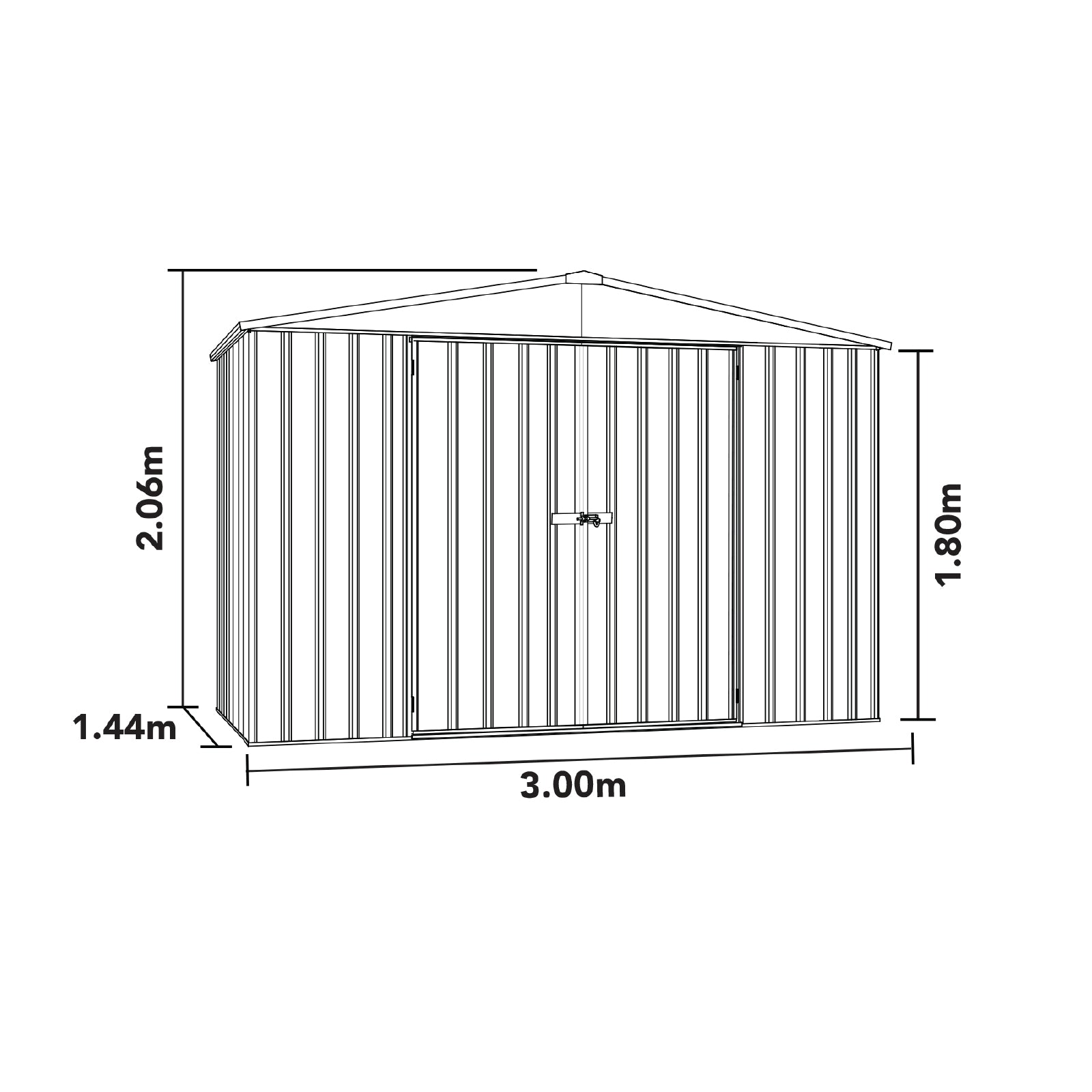 3.00mW x 1.44mD x 2.06mH Garden Shed Regent Double Door Zincalume