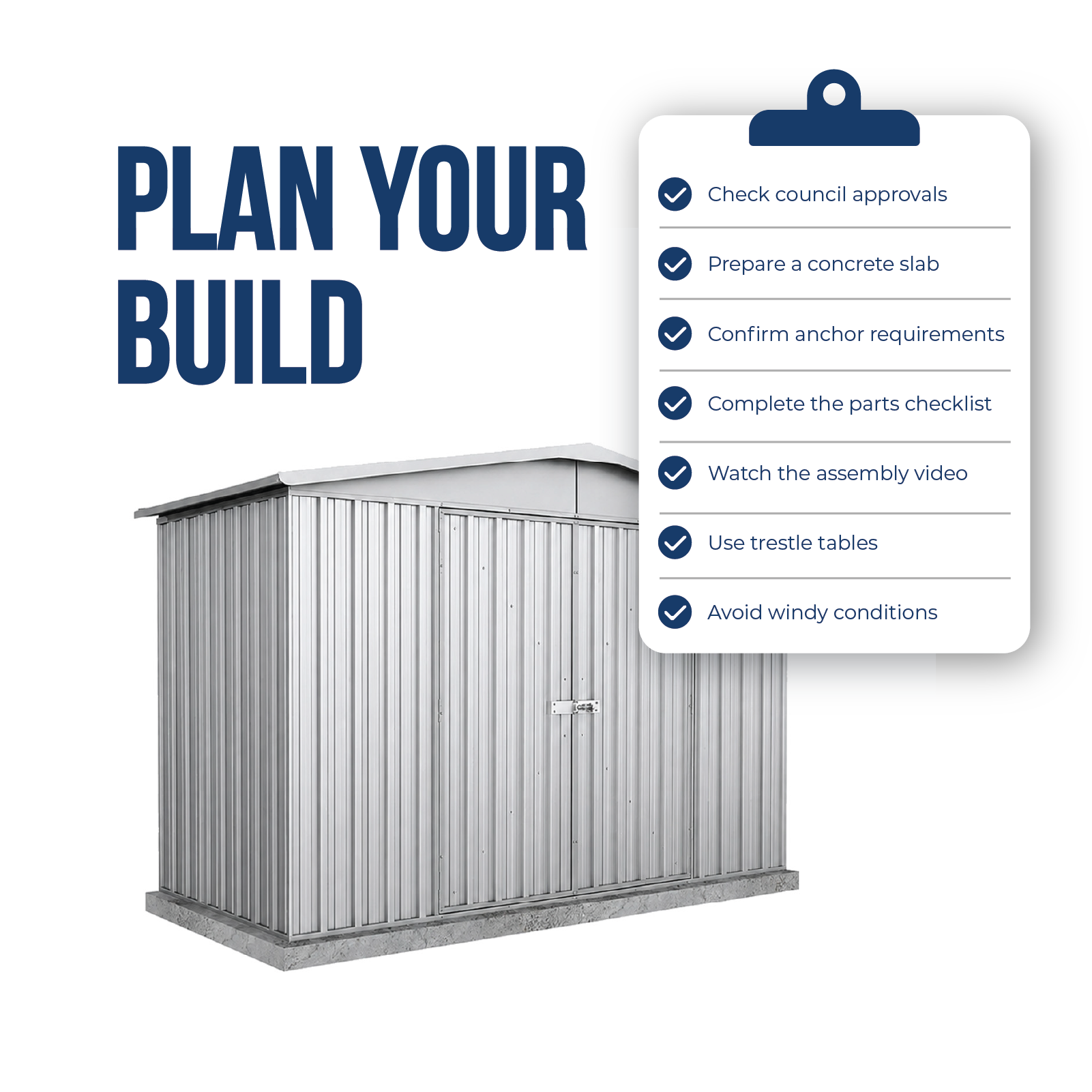 3.00mW x 1.44mD x 2.06mH Garden Shed Regent Double Door Zincalume