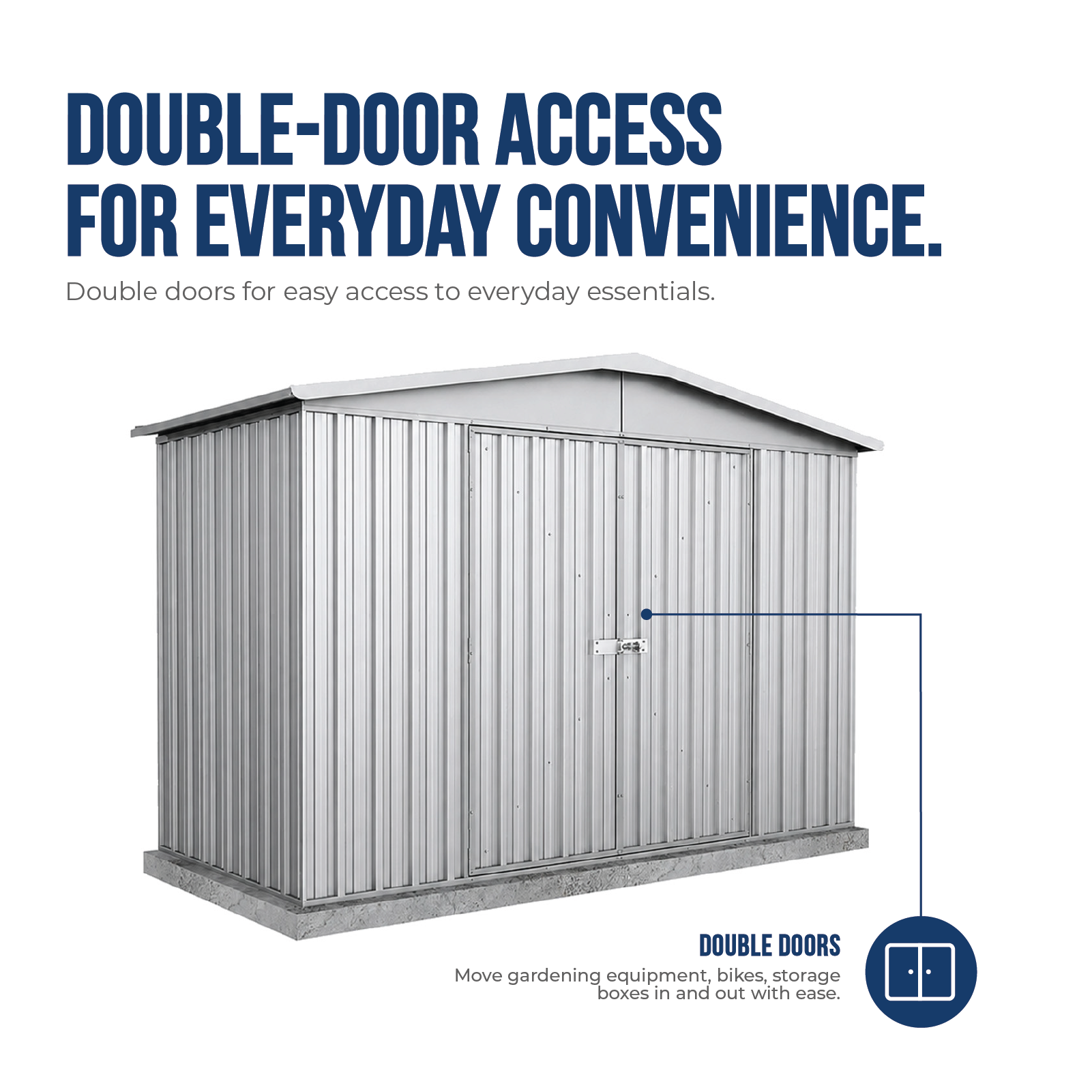3.00mW x 1.44mD x 2.06mH Garden Shed Regent Double Door Zincalume