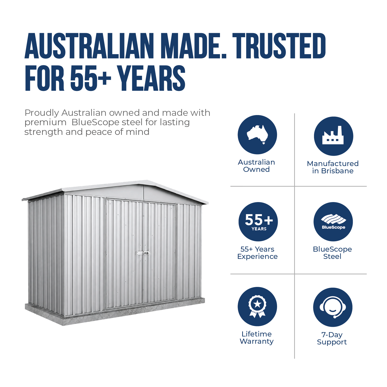 3.00mW x 1.44mD x 2.06mH Garden Shed Regent Double Door Zincalume