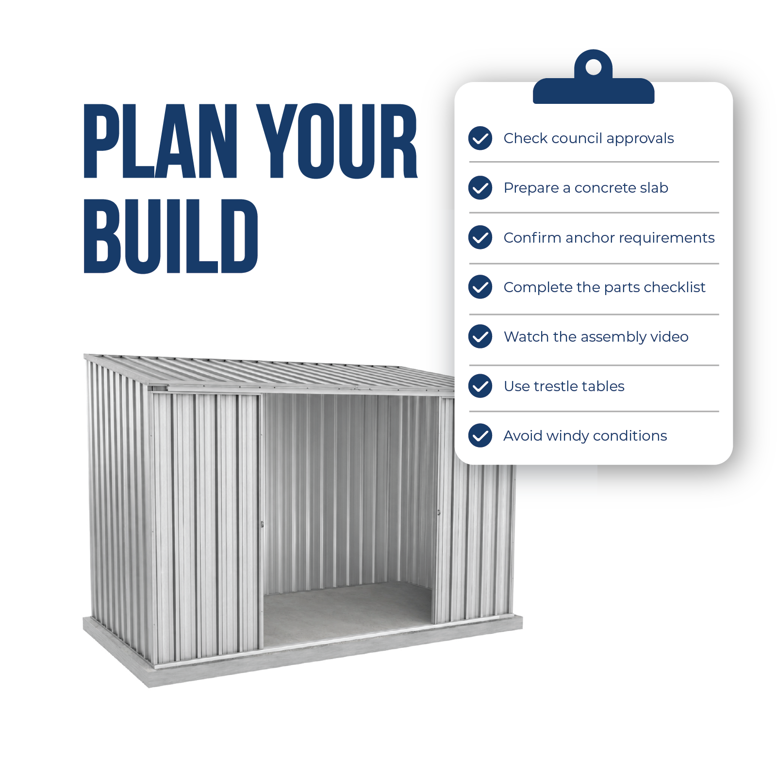 3.00mW x 1.52mD x 2.08mH Garden Shed Ezislider Double Door Zincalume