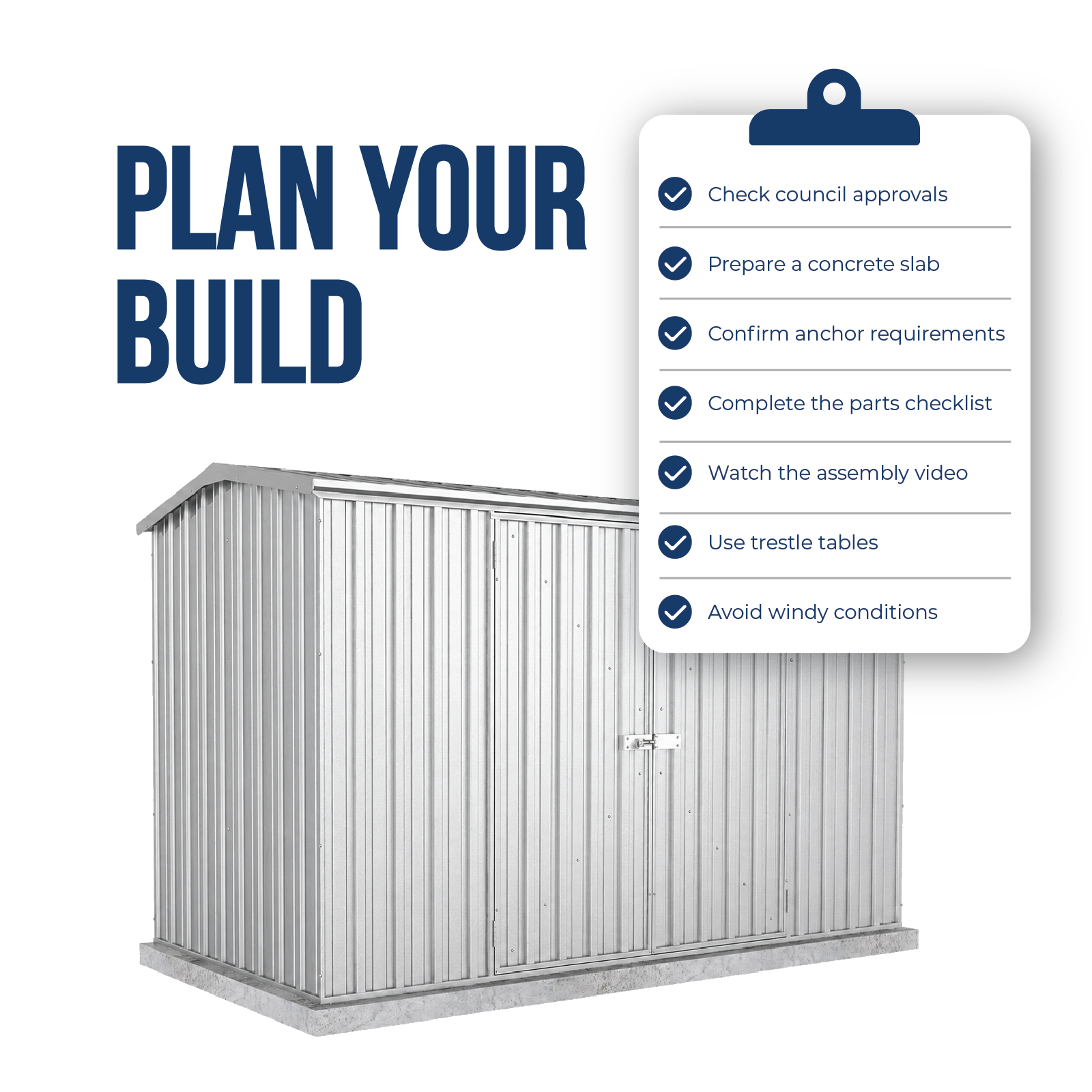 3.00mW x 1.52mD x 1.95mH Garden Shed Premier Double Door Zincalume