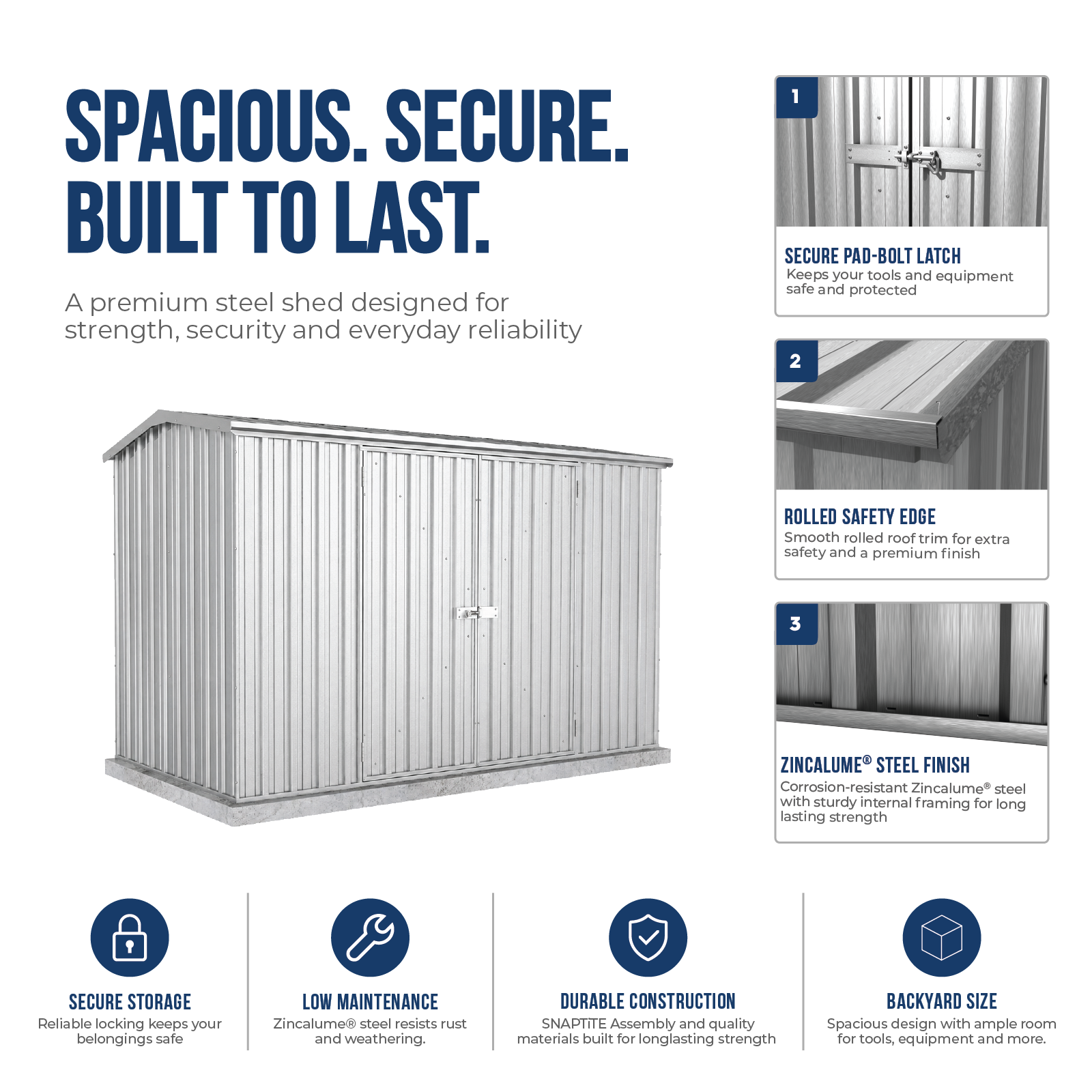3.00mW x 1.52mD x 1.95mH Garden Shed Premier Double Door Zincalume