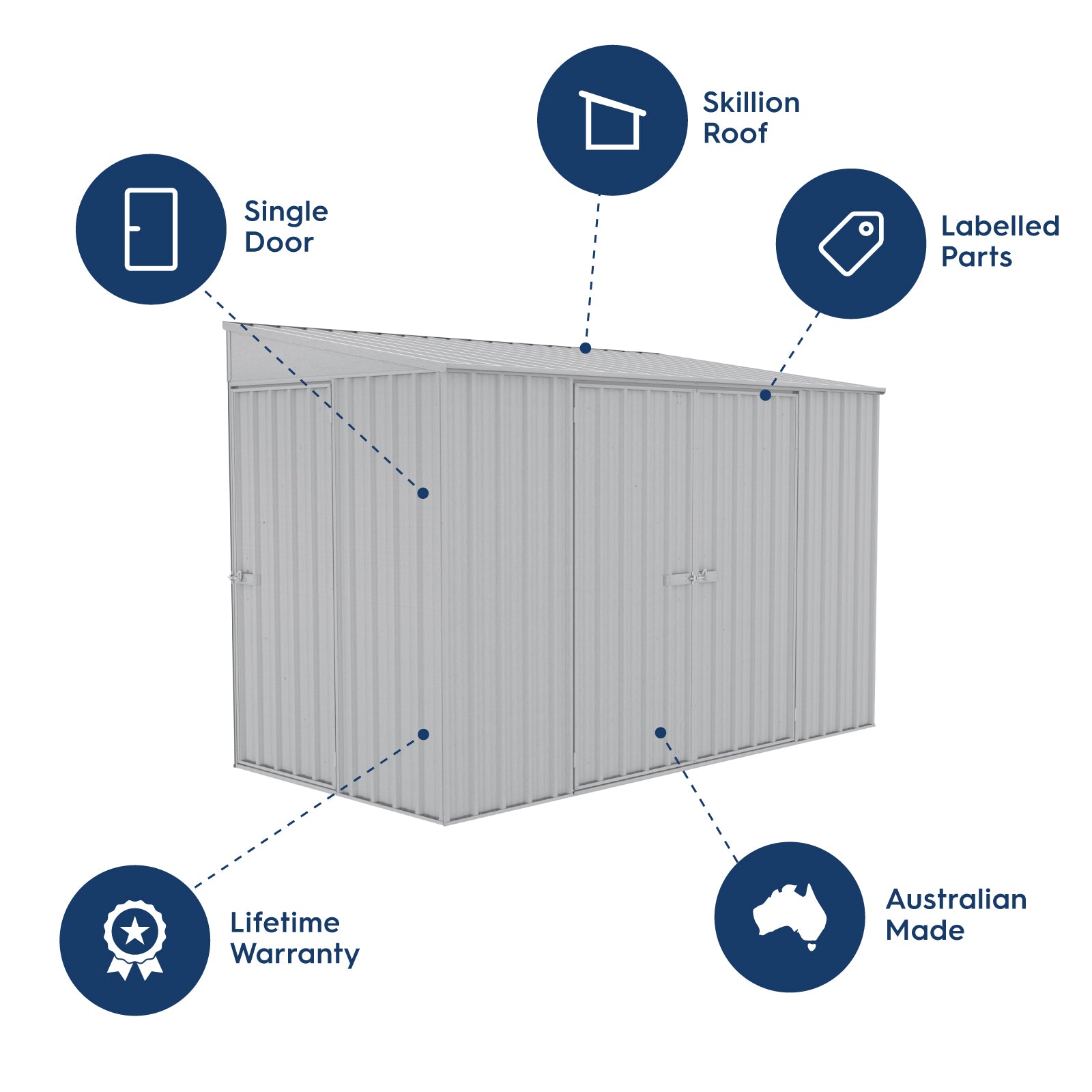 3.00mW x 1.52mD x 2.08mH Bike Shed Three Door Zincalume