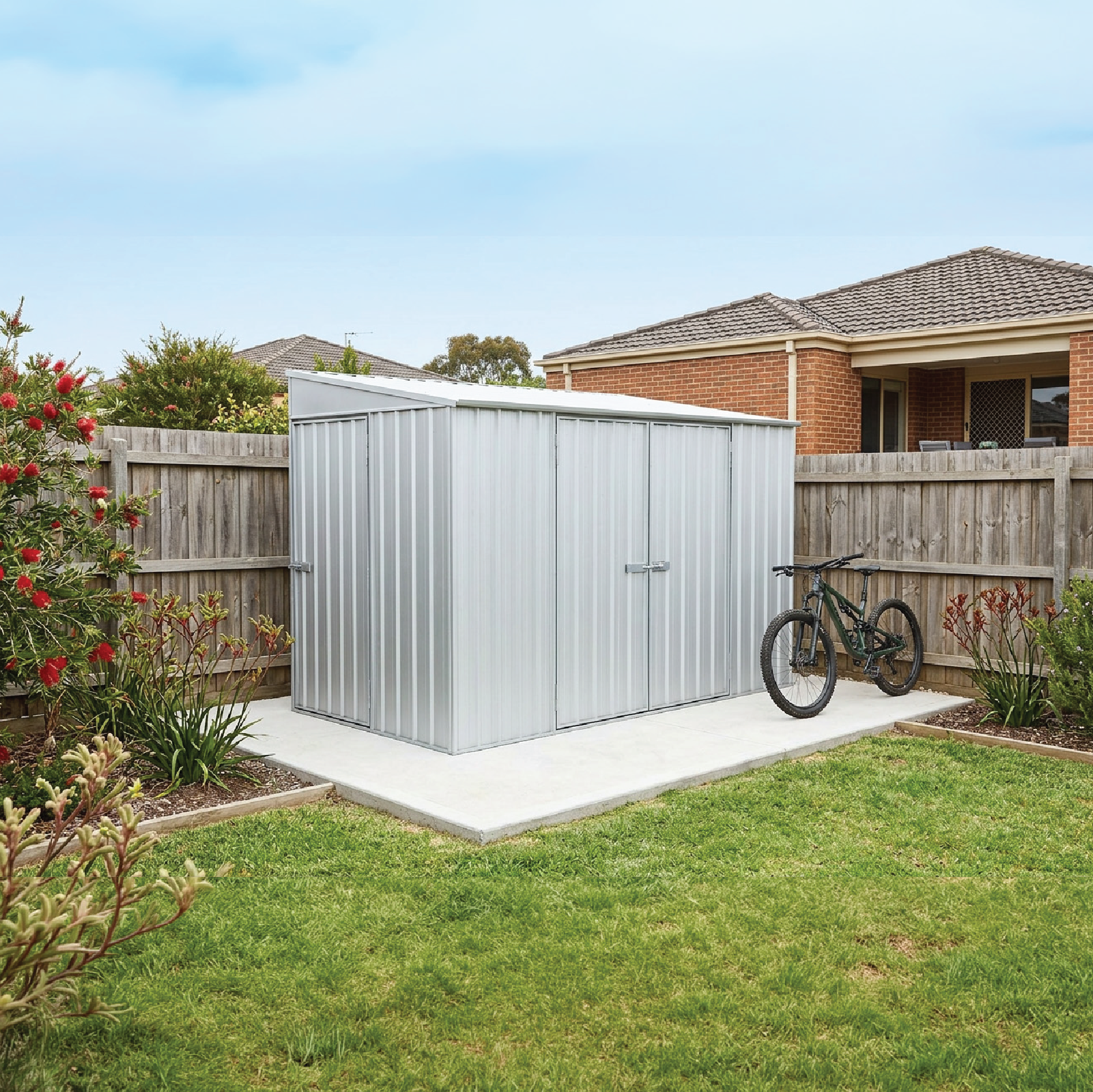 3.00mW x 1.52mD x 2.08mH Bike Shed Three Door Zincalume