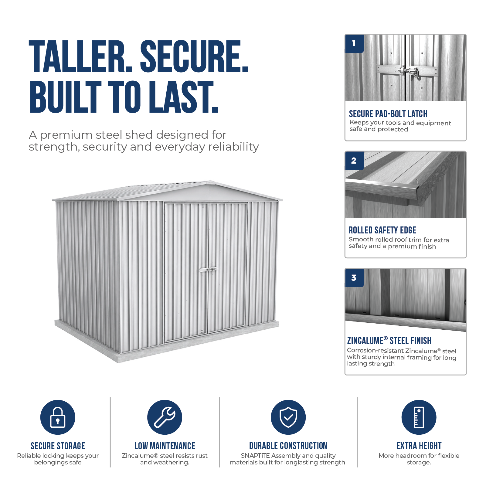3.00mW x 2.18mD x 2.30mH Garden Shed Highlander Double Door Zincalume