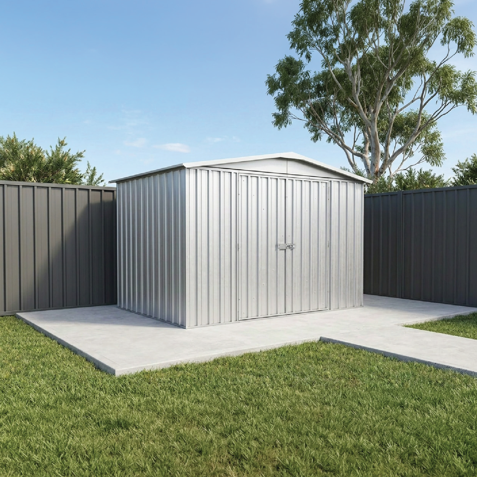 3.00mW x 2.18mD x 2.06mH Garden Shed Regent Double Door Zincalume