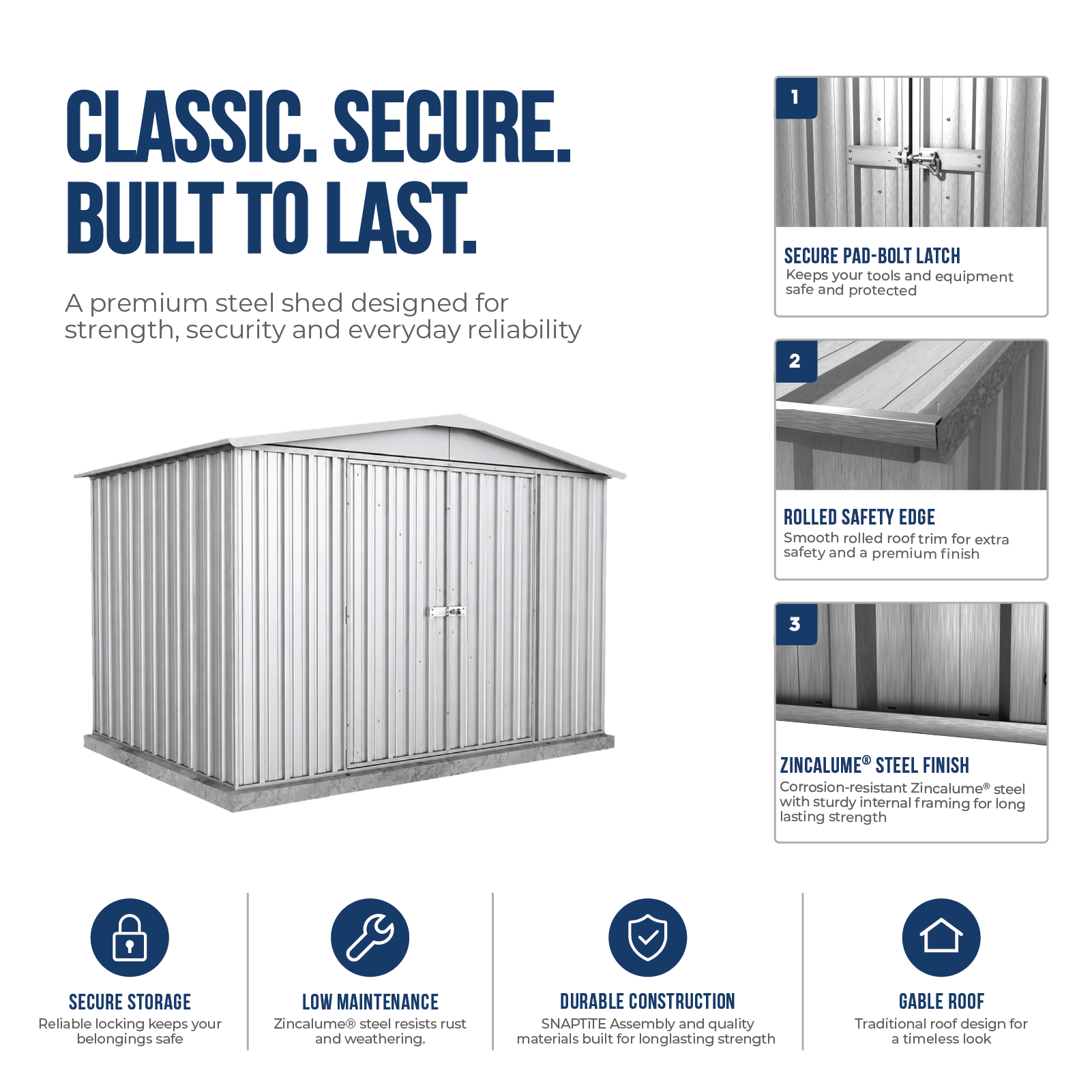 3.00mW x 2.18mD x 2.06mH Garden Shed Regent Double Door Zincalume