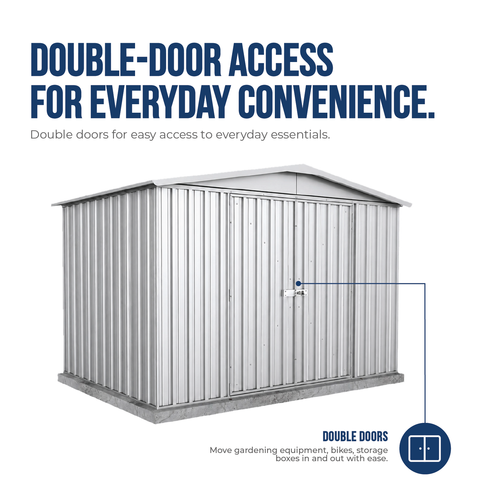 3.00mW x 2.18mD x 2.06mH Garden Shed Regent Double Door Zincalume
