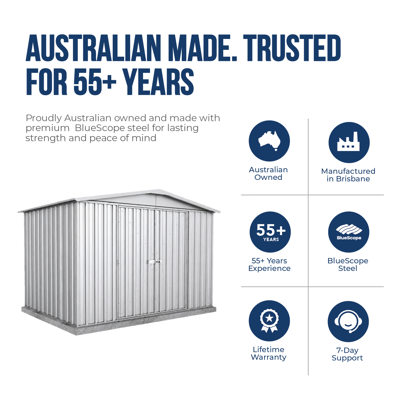 3.00mW x 2.18mD x 2.06mH Garden Shed Regent Double Door Zincalume