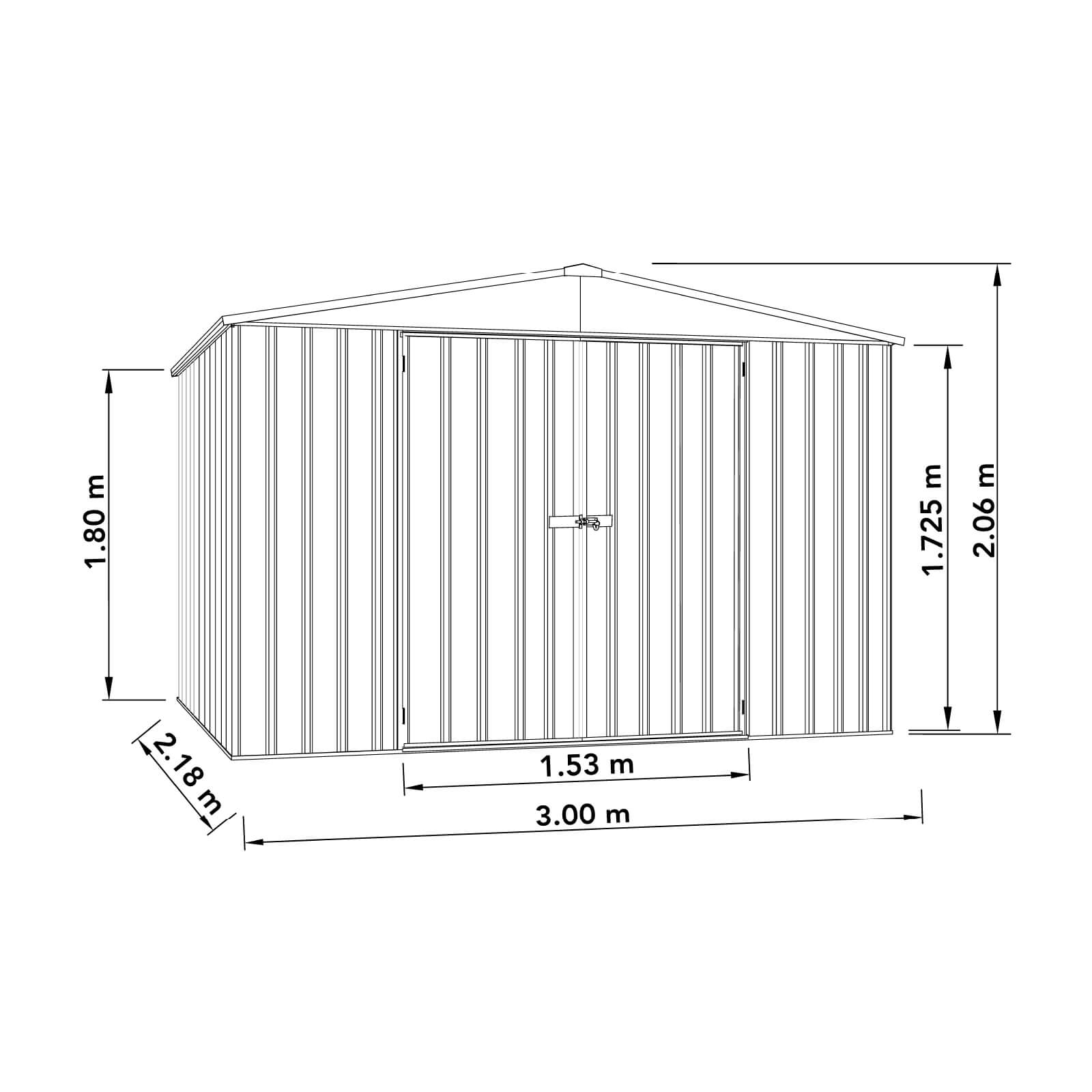 3.00mW x 2.18mD x 2.06mH Garden Shed Regent Double Door Zincalume