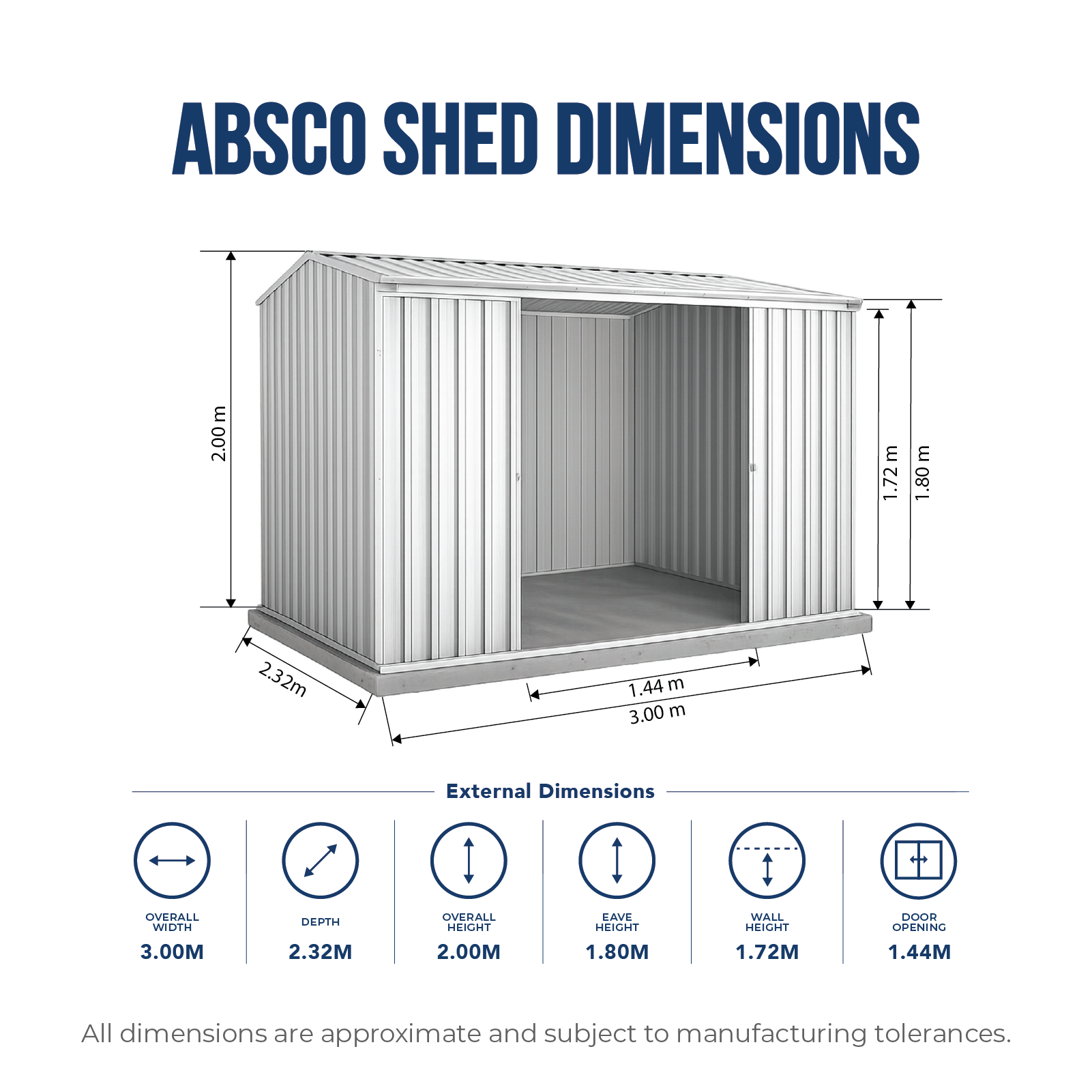 3.00mW x 2.26mD x 2.00mH Garden Shed Ezislider Double Door Zincalume