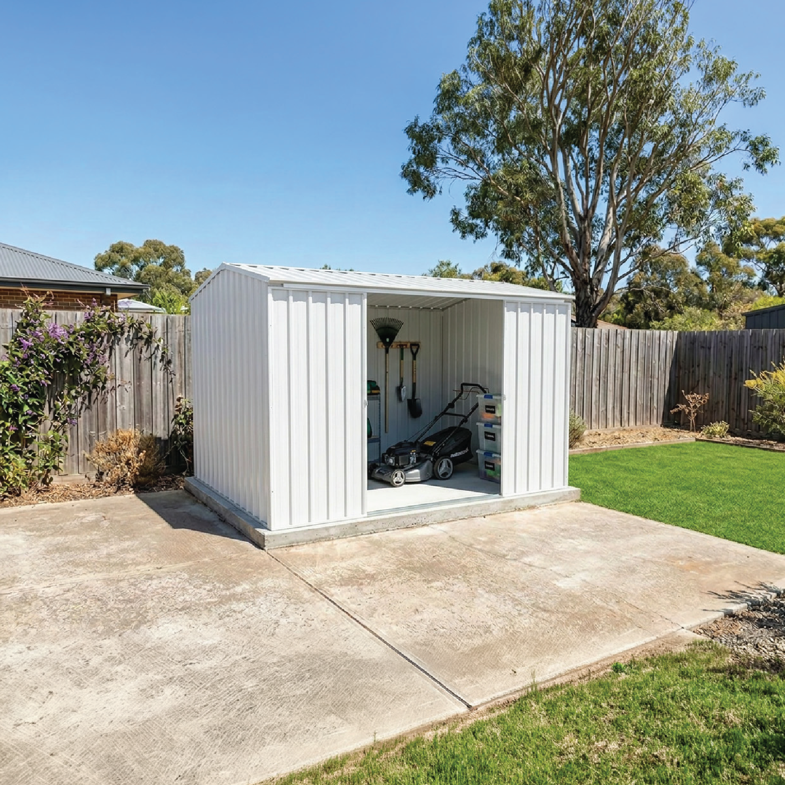 3.00mW x 2.26mD x 2.00mH Garden Shed Ezislider Double Door Zincalume