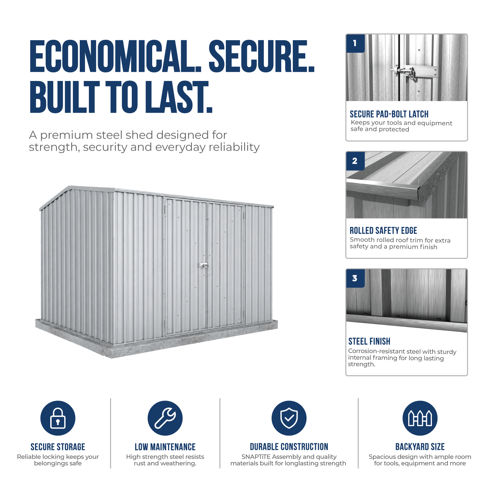 3.00mW x 2.26mD x 2.00mH Garden Shed Economy Double Door Zinc