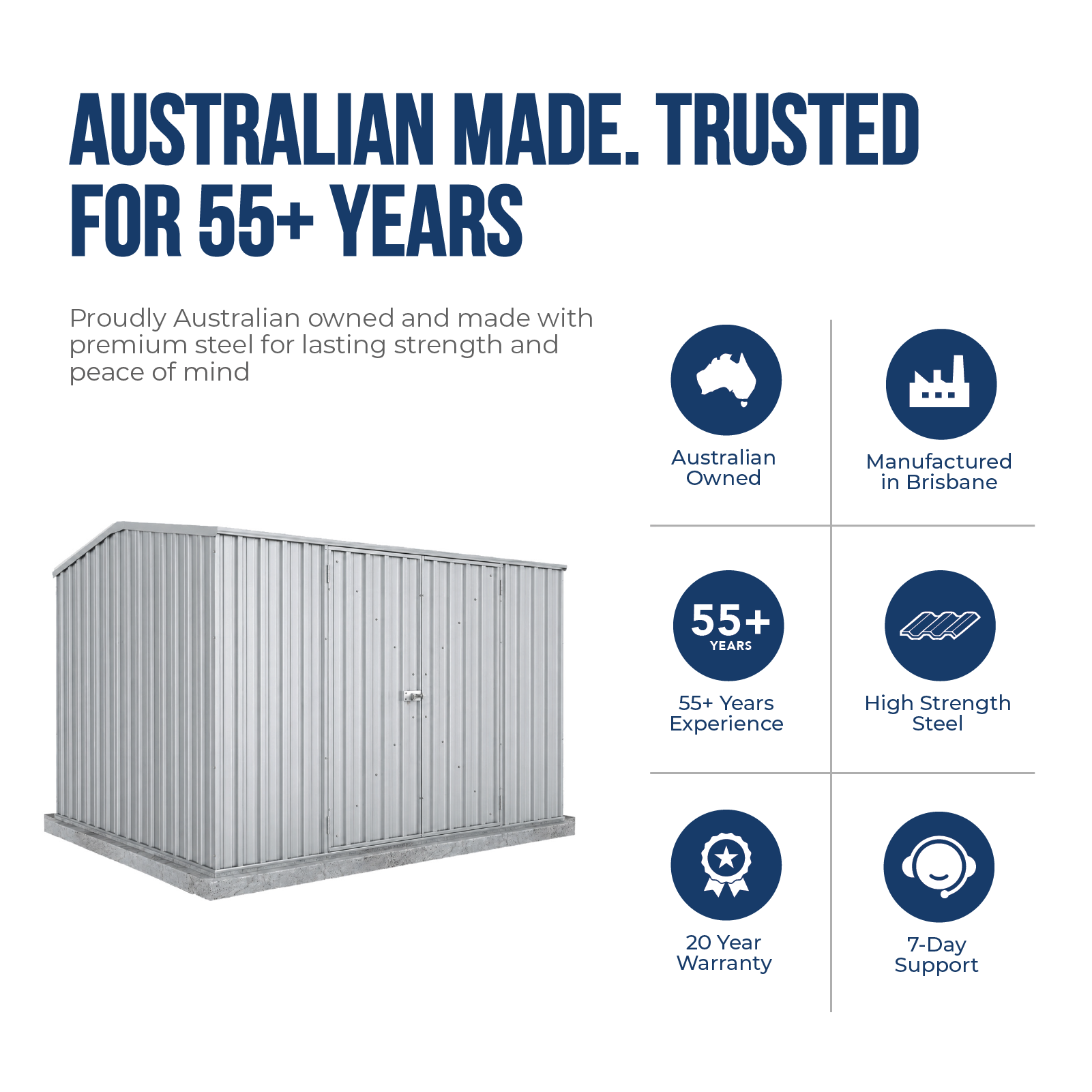 3.00mW x 2.26mD x 2.00mH Garden Shed Economy Double Door Zinc