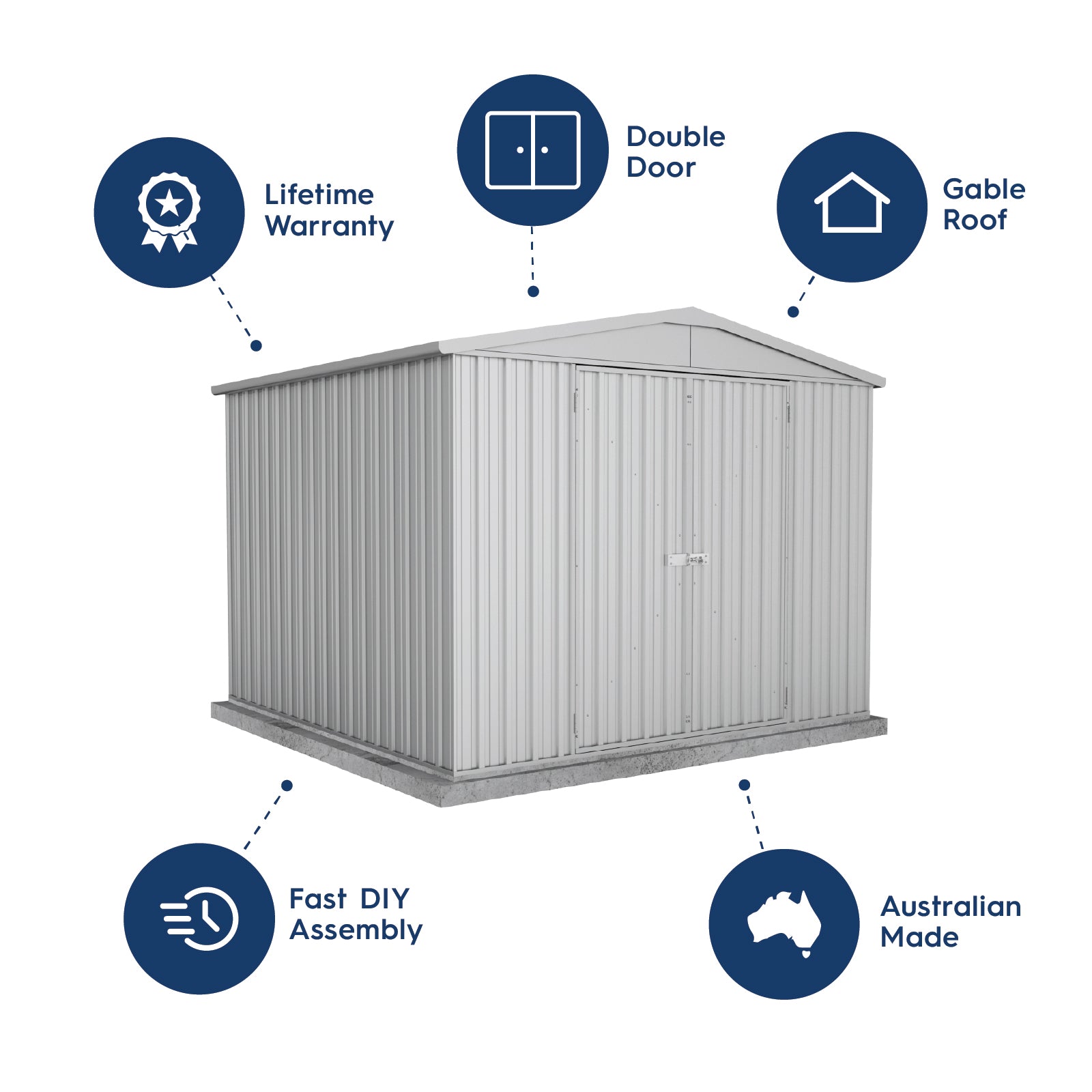 Absco Sheds 3.00 x 2.92 x 2.30 Highlander Shed Double Door Zincalume