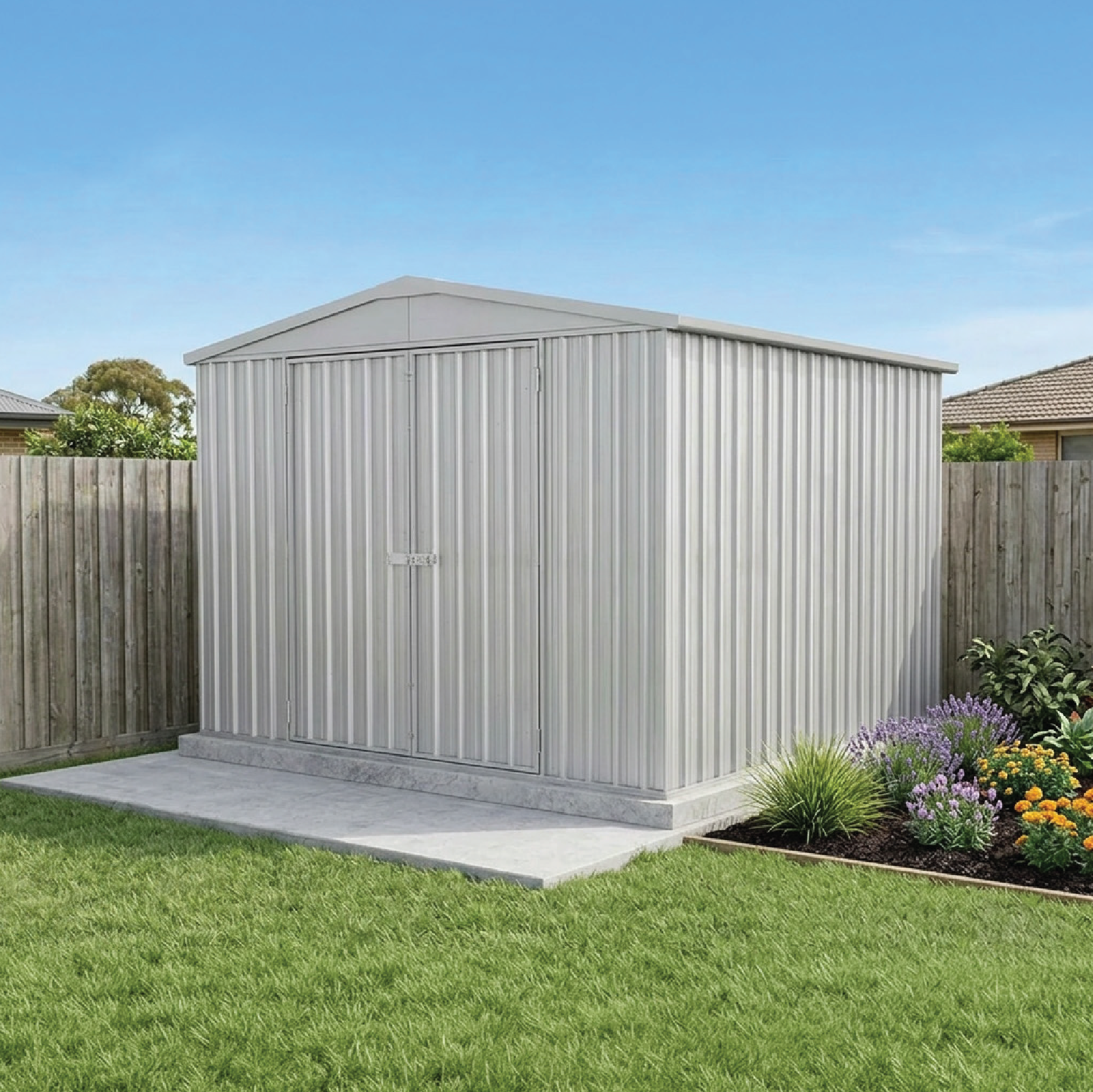 3.00mW x 2.92mD x 2.30mH Garden Shed Highlander Double Door Zincalume