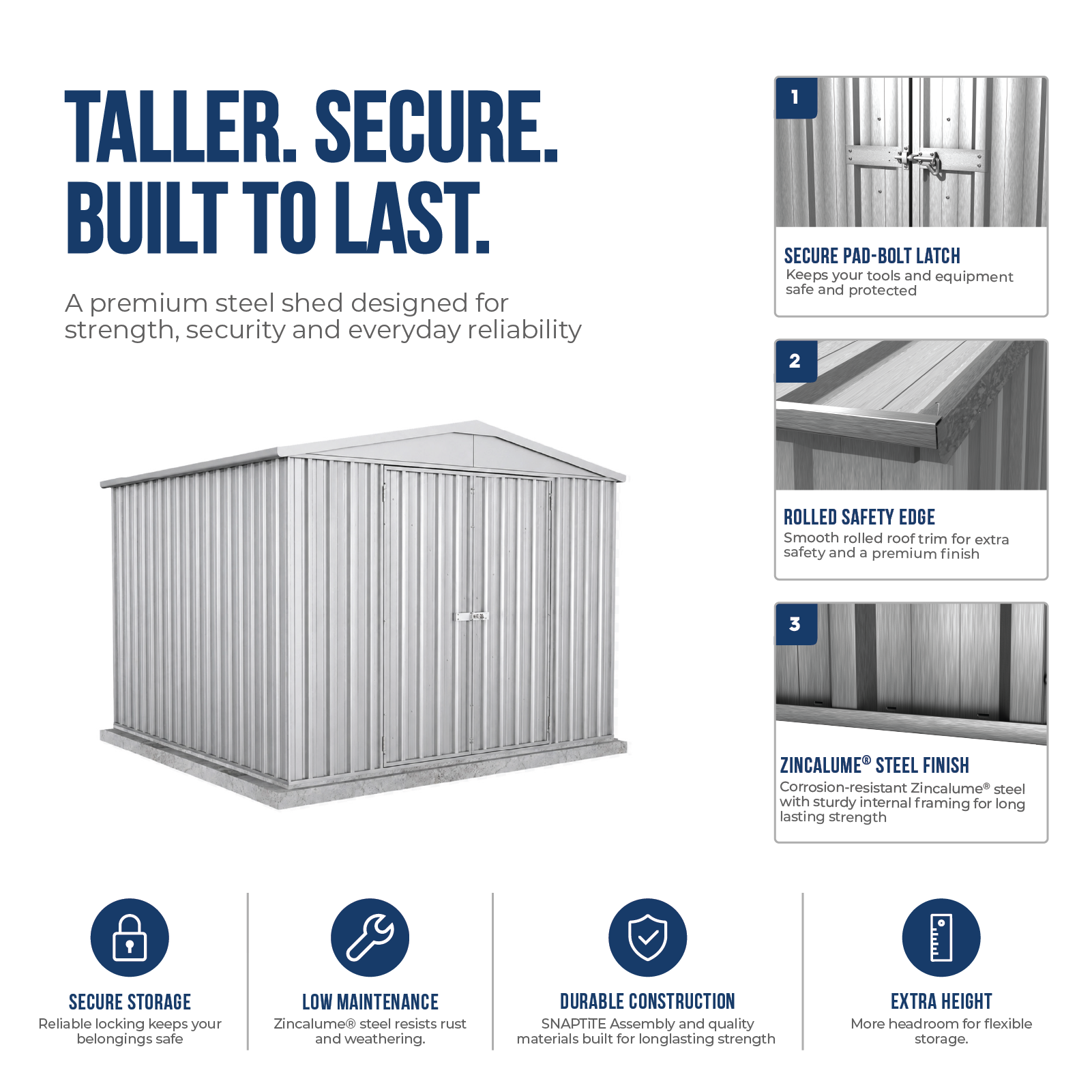 3.00mW x 2.92mD x 2.30mH Garden Shed Highlander Double Door Zincalume