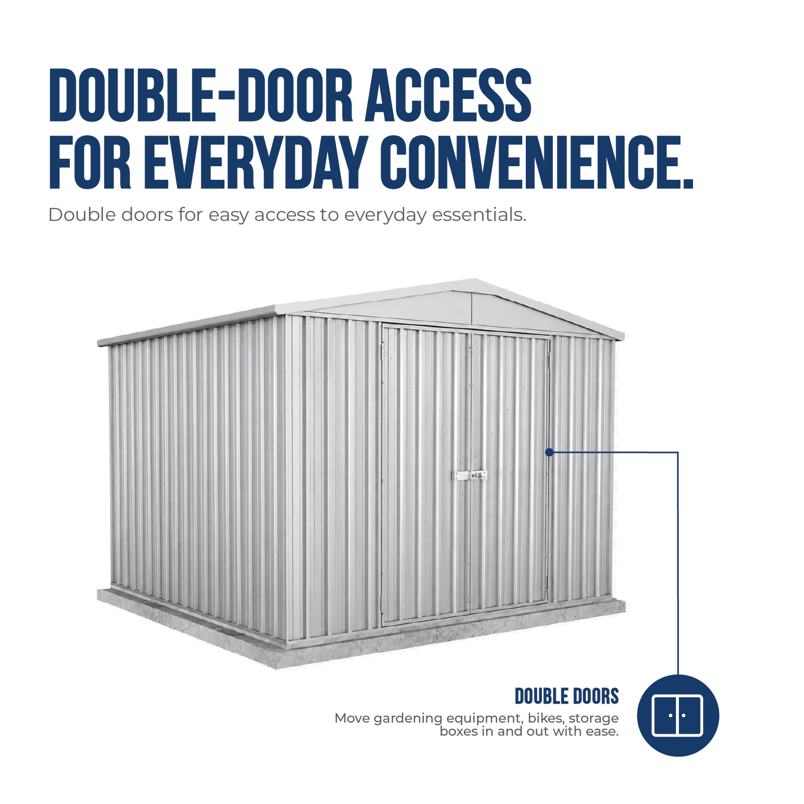 3.00mW x 2.92mD x 2.30mH Garden Shed Highlander Double Door Zincalume