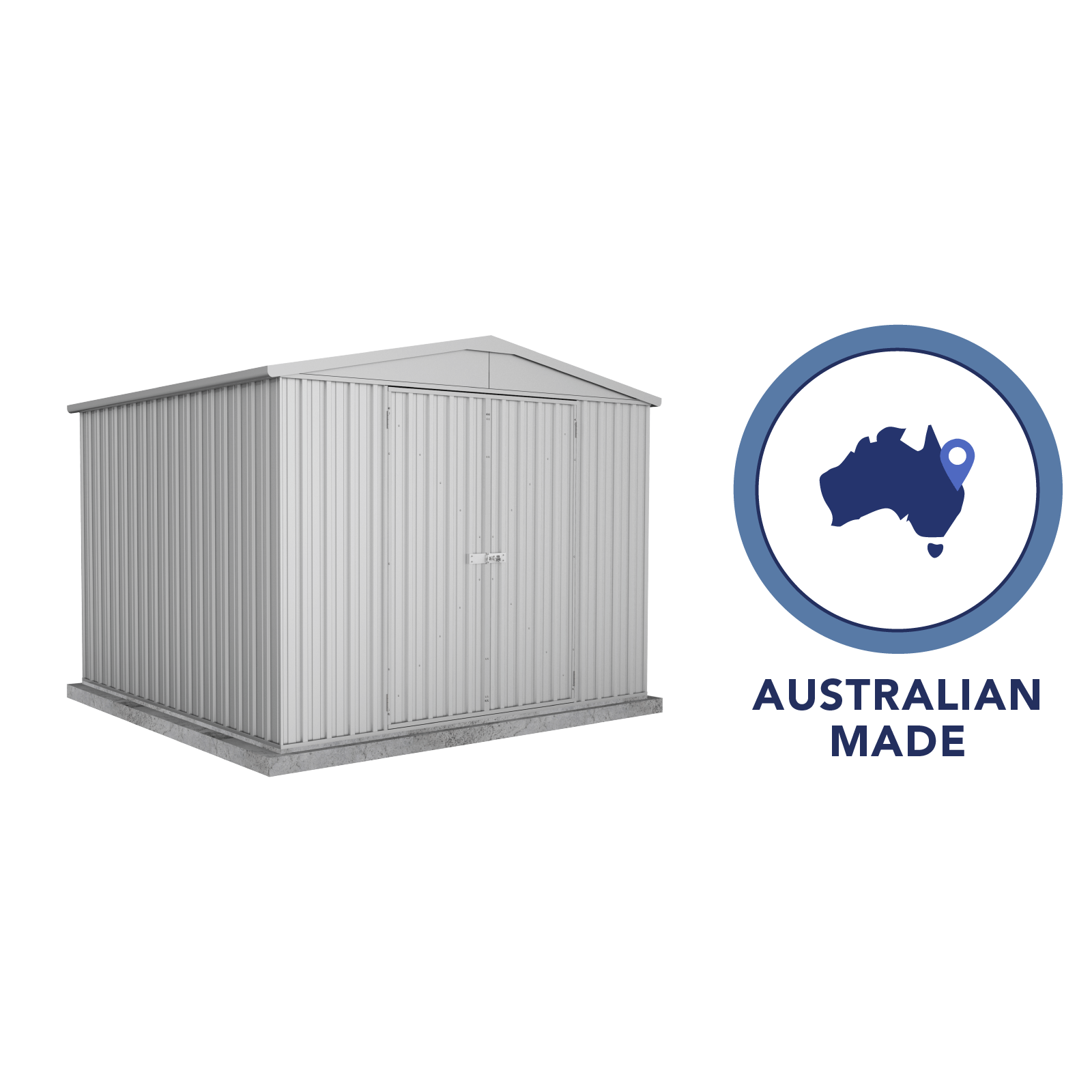 3.00mW x 2.92mD x 2.30mH Garden Shed Highlander Double Door Zincalume
