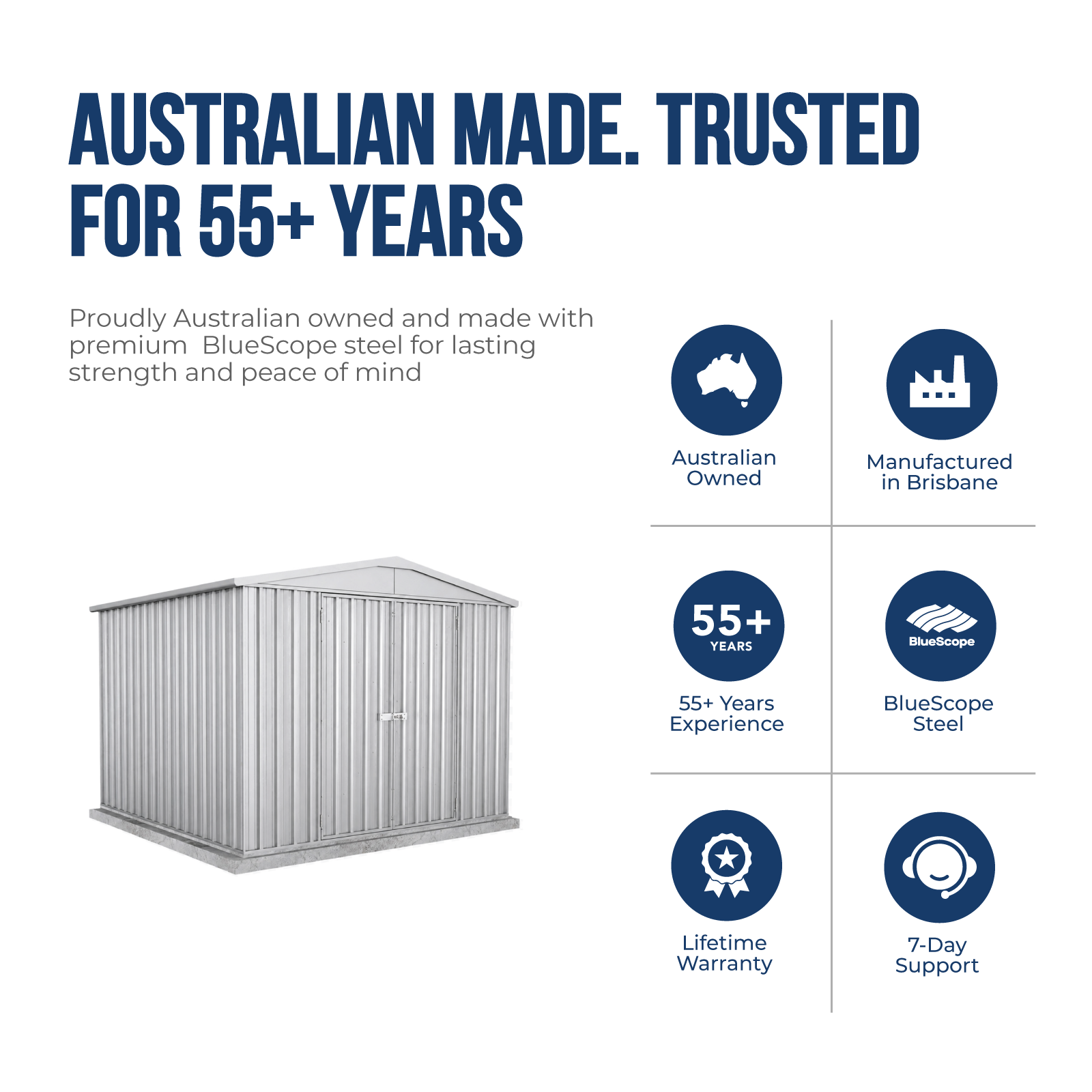 3.00mW x 2.92mD x 2.30mH Garden Shed Highlander Double Door Zincalume