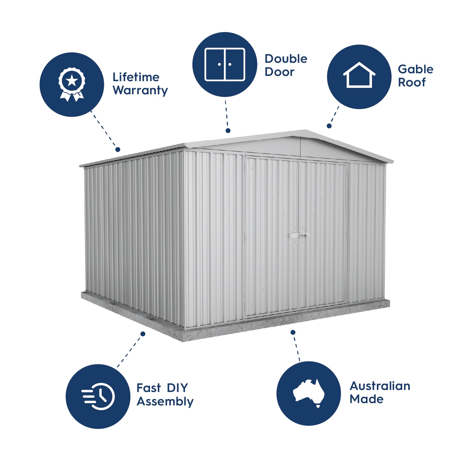 3.00mW x 2.92mD x 2.06mH Garden Shed Regent Double Door Zincalume