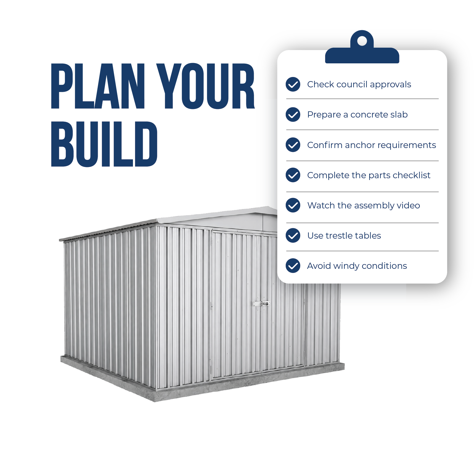 3.00mW x 2.92mD x 2.06mH Garden Shed Regent Double Door Zincalume