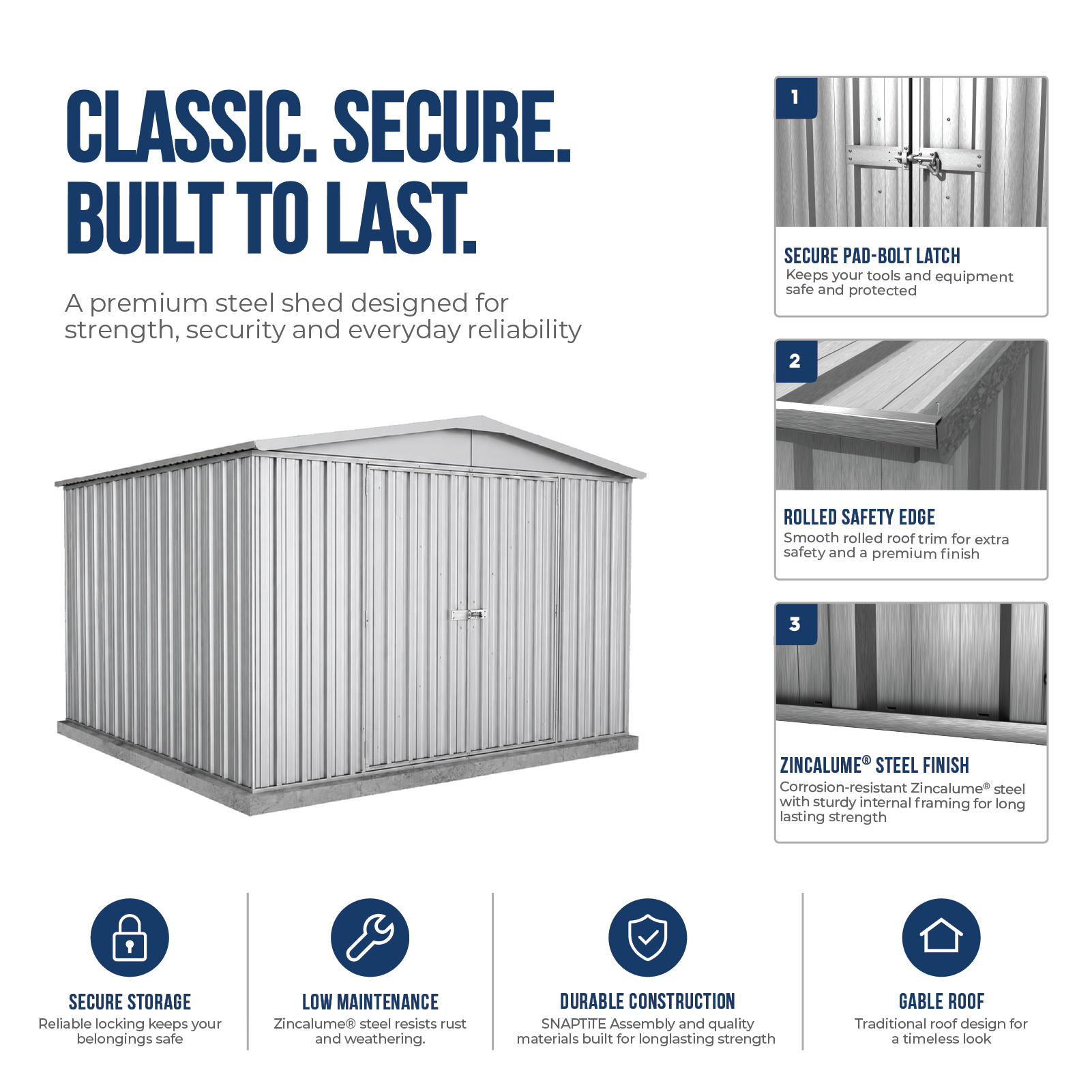 3.00mW x 2.92mD x 2.06mH Garden Shed Regent Double Door Zincalume