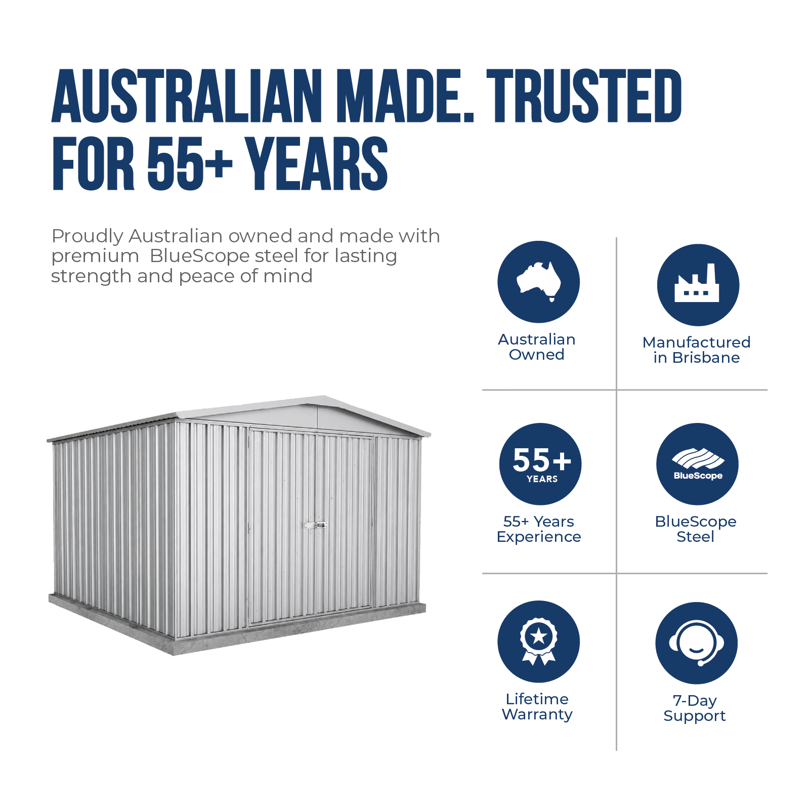 3.00mW x 2.92mD x 2.06mH Garden Shed Regent Double Door Zincalume