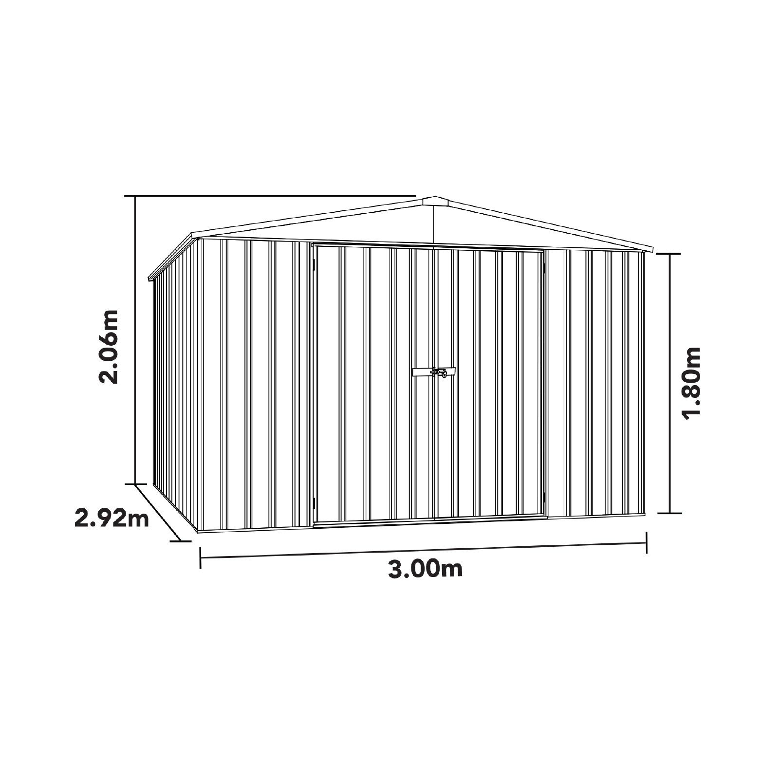 3.00mW x 2.92mD x 2.06mH Garden Shed Regent Double Door Zincalume