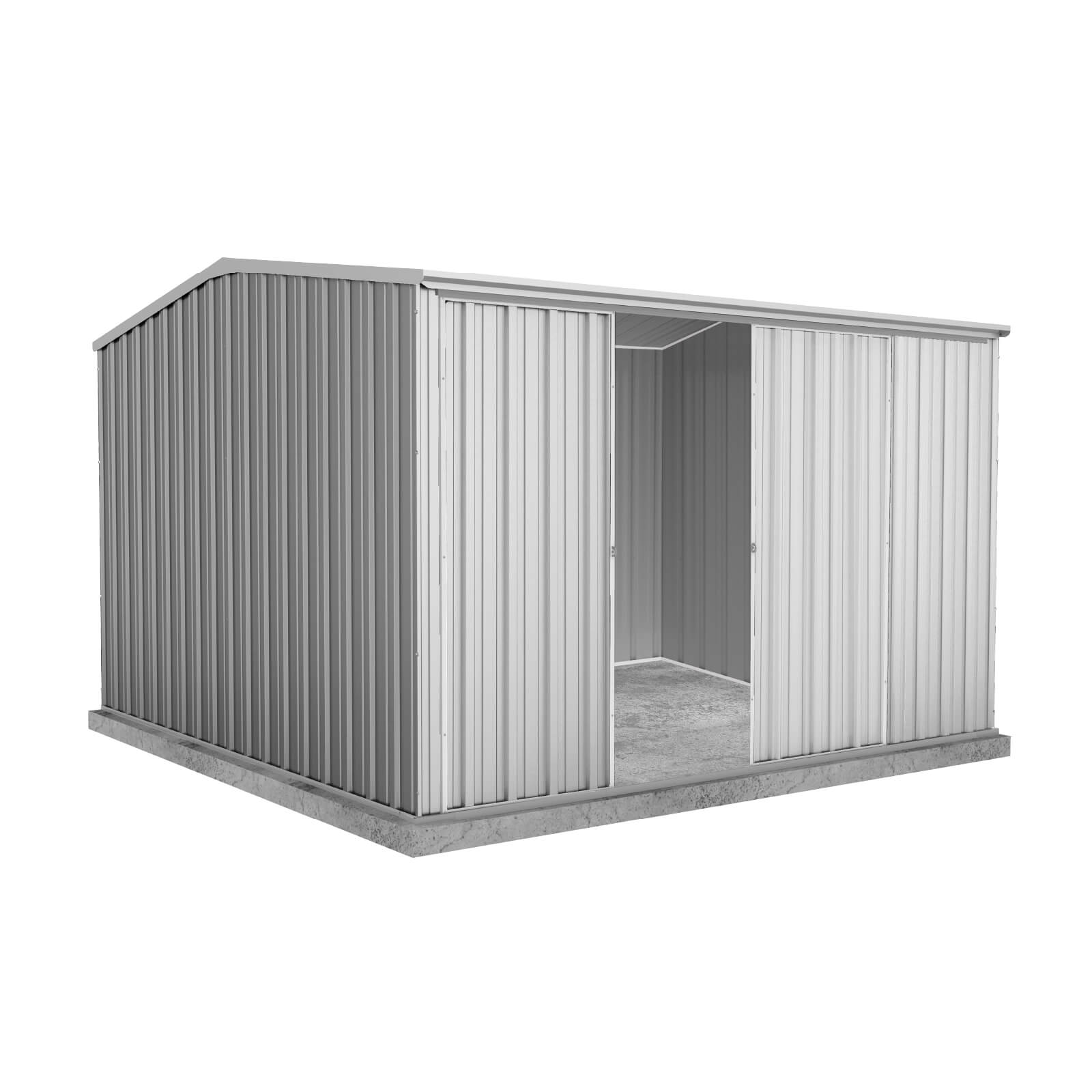 3.00mW x 3.00mD x 2.06mH Garden Shed Ezislider Double Door Zincalume