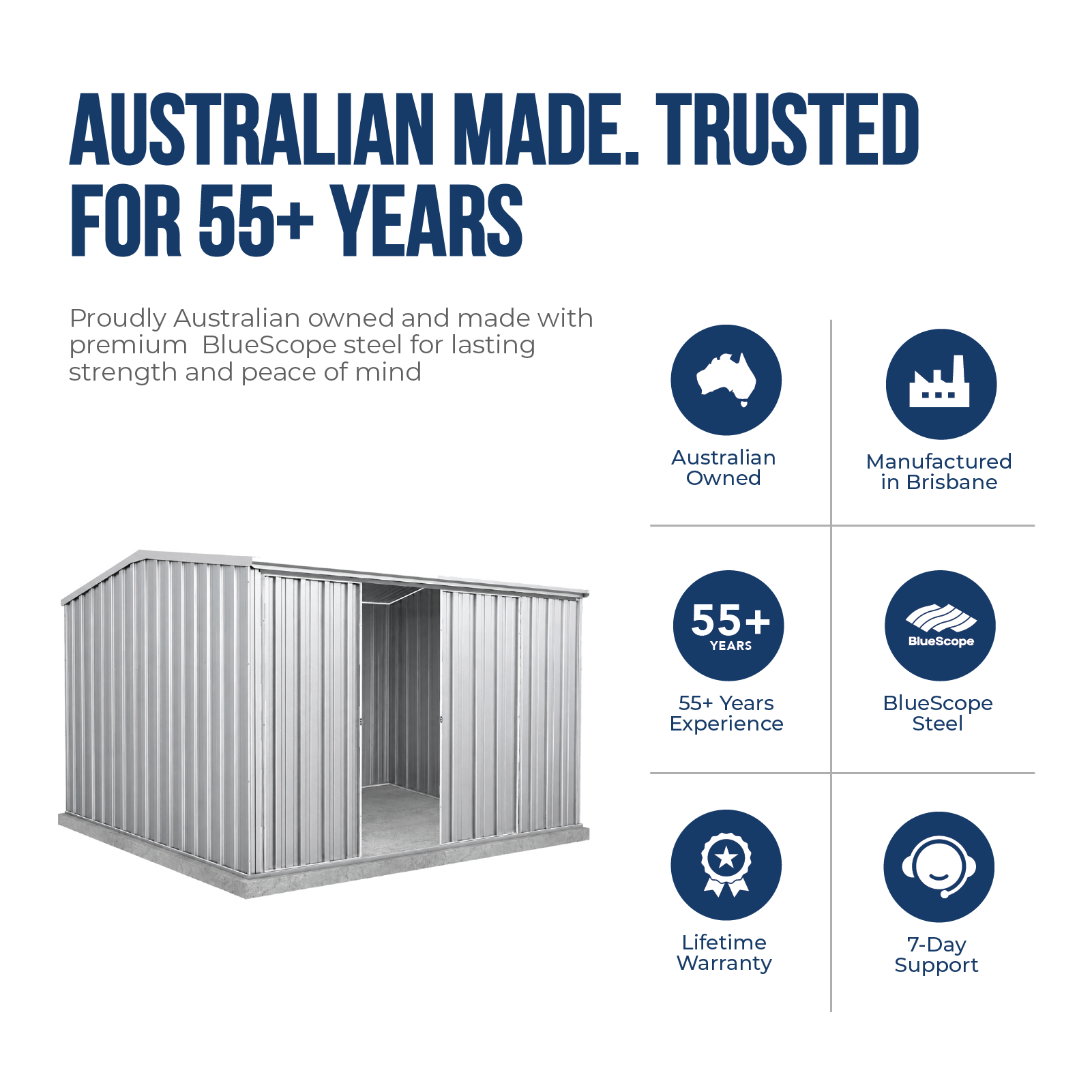 3.00mW x 3.00mD x 2.06mH Garden Shed Ezislider Double Door Zincalume