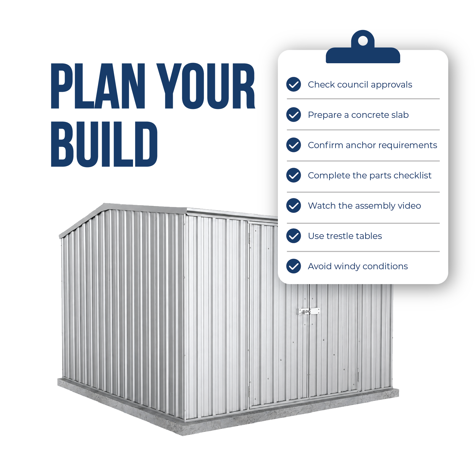3.00mW x 3.00mD x 2.06mH Garden Shed Premier Double Door Zincalume