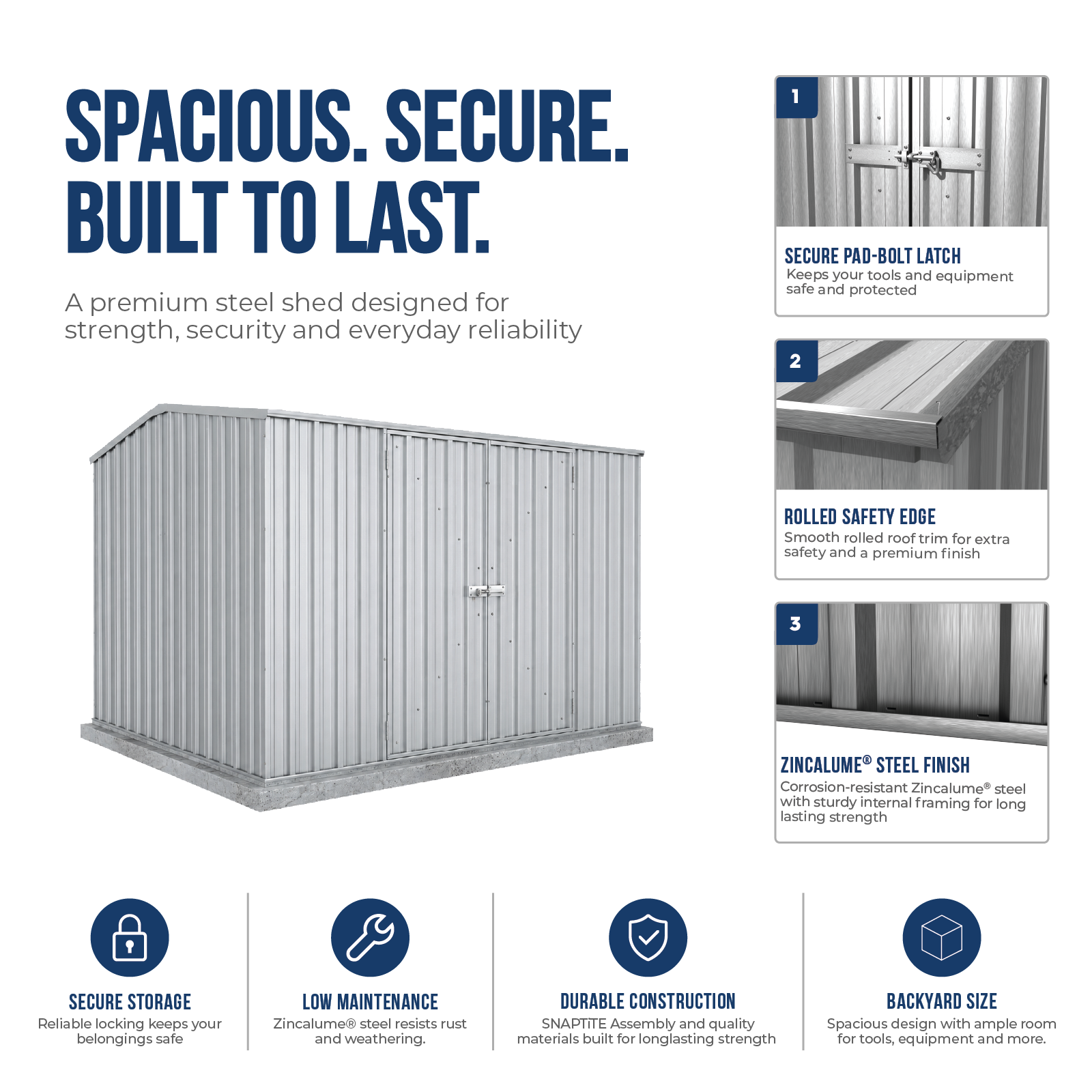 3.00mW x 2.26mD x 2.00mH Garden Shed Premier Double Door Zincalume
