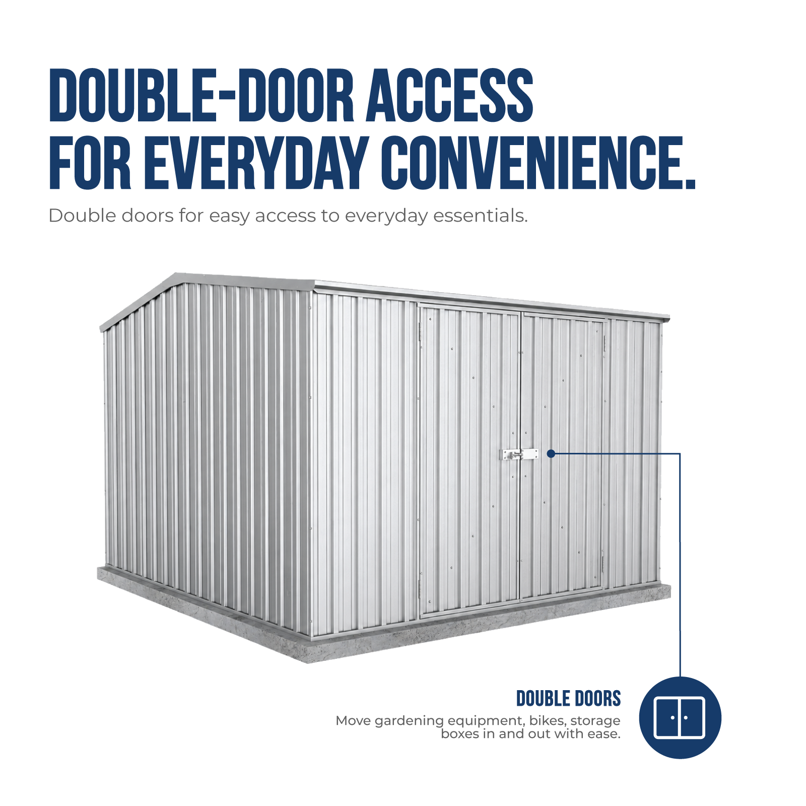 3.00mW x 3.00mD x 2.06mH Garden Shed Premier Double Door Zincalume