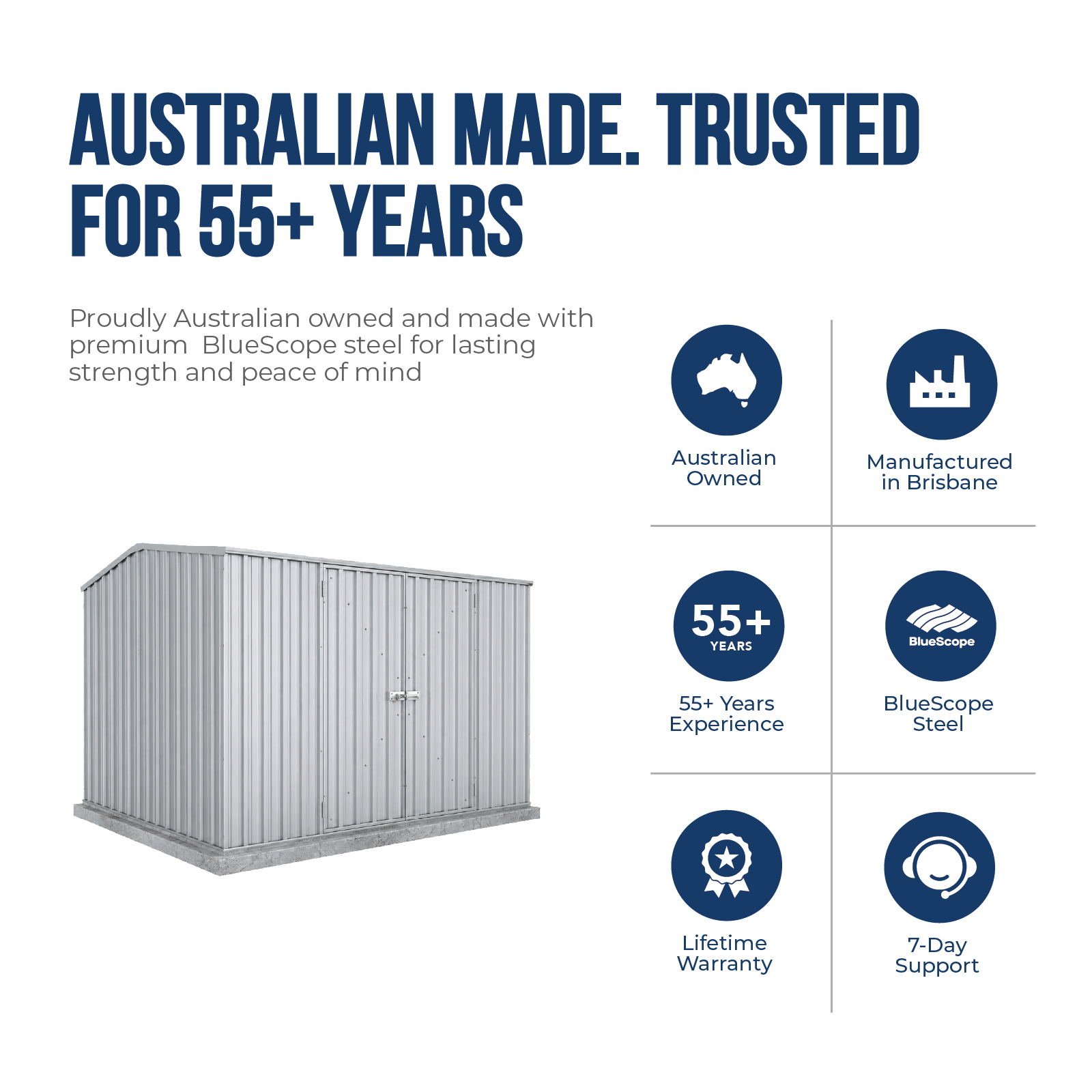 3.00mW x 2.26mD x 2.00mH Garden Shed Premier Double Door Zincalume