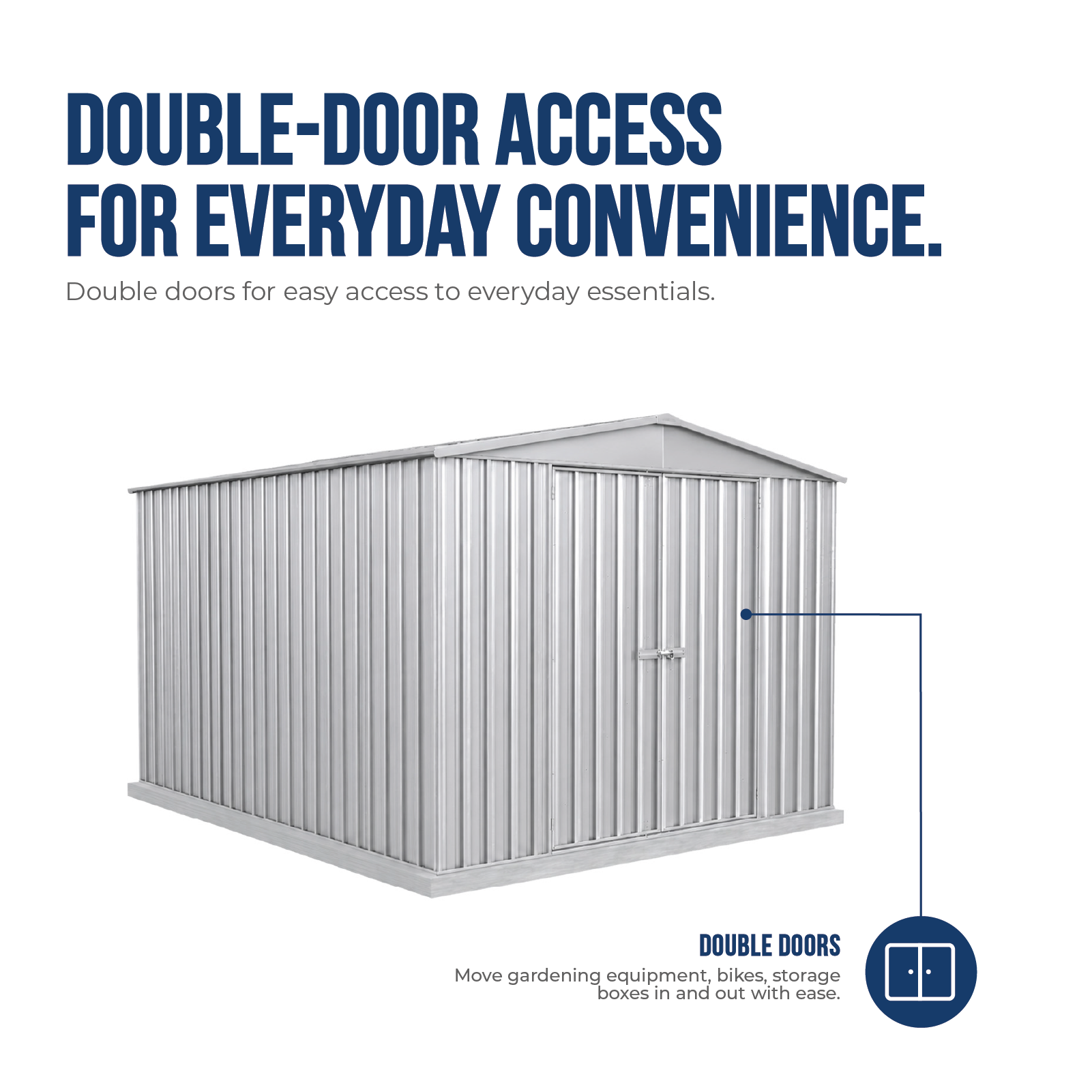 3.00mW x 3.66mD x 2.30mH Garden Shed Highlander Double Door Zincalume