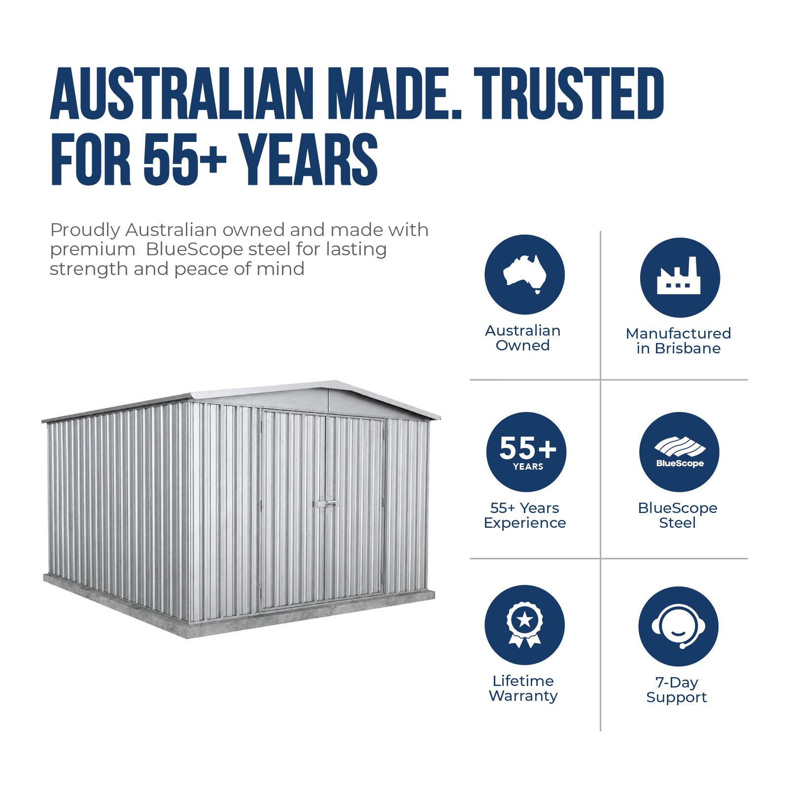 3.00mW x 3.66mD x 2.06mH Garden Shed Regent Double Door Zincalume